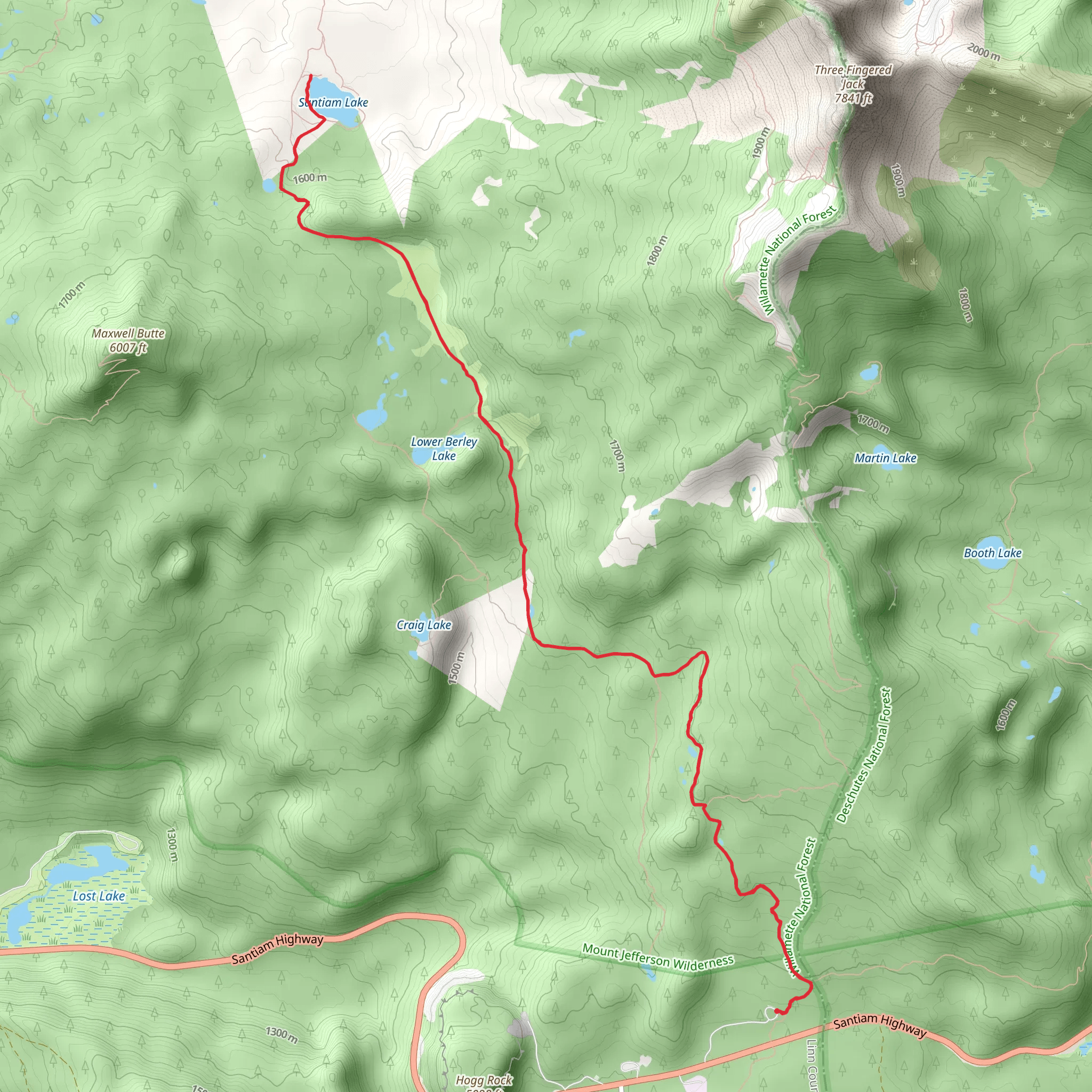 Santiam Lake via Pacific Crest Trail mobile static map