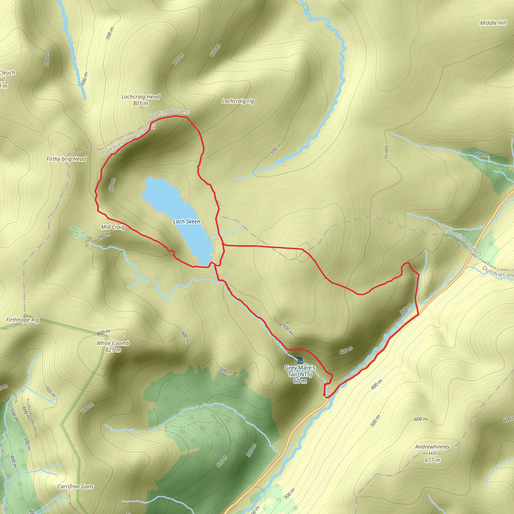 Loch Skeen Loop from Grey Mare's Trail mobile static map