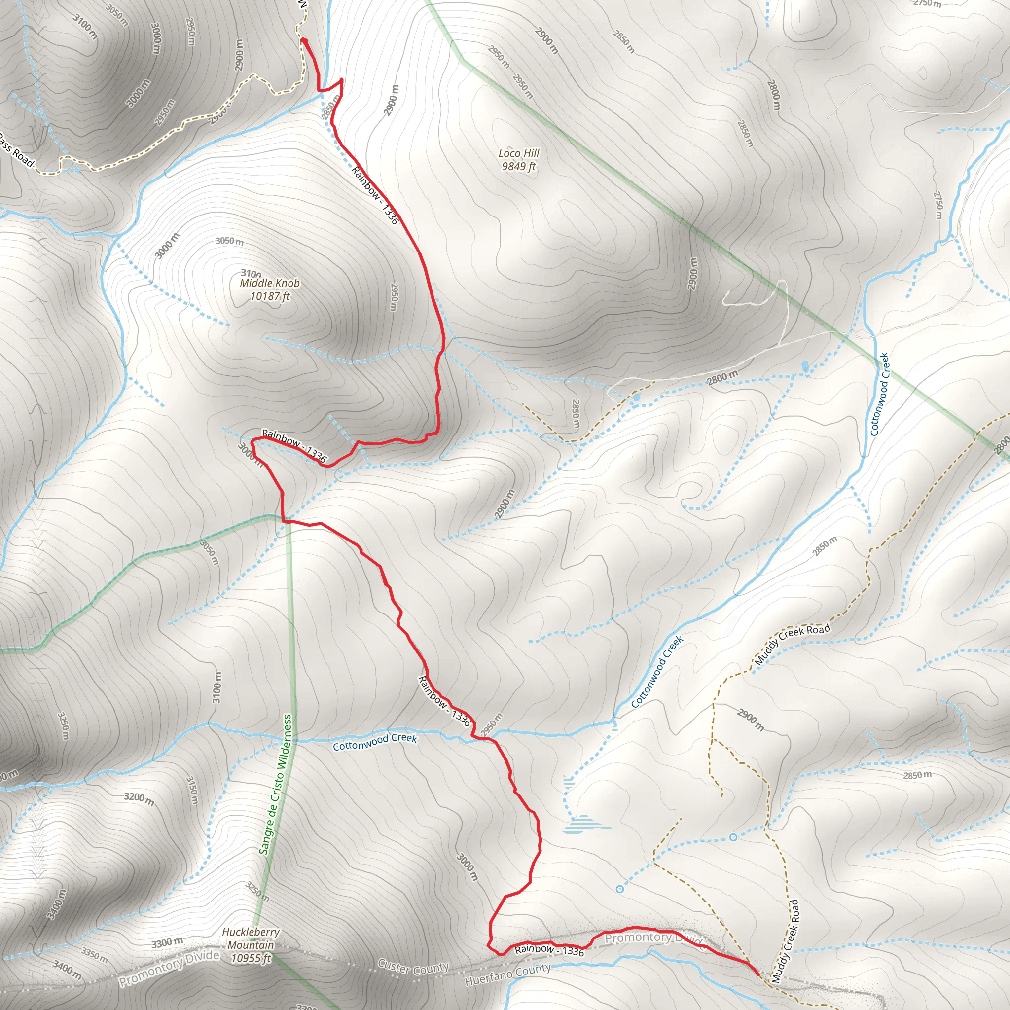 Cottonwood Creek via Rainbow - 1336 mobile static map