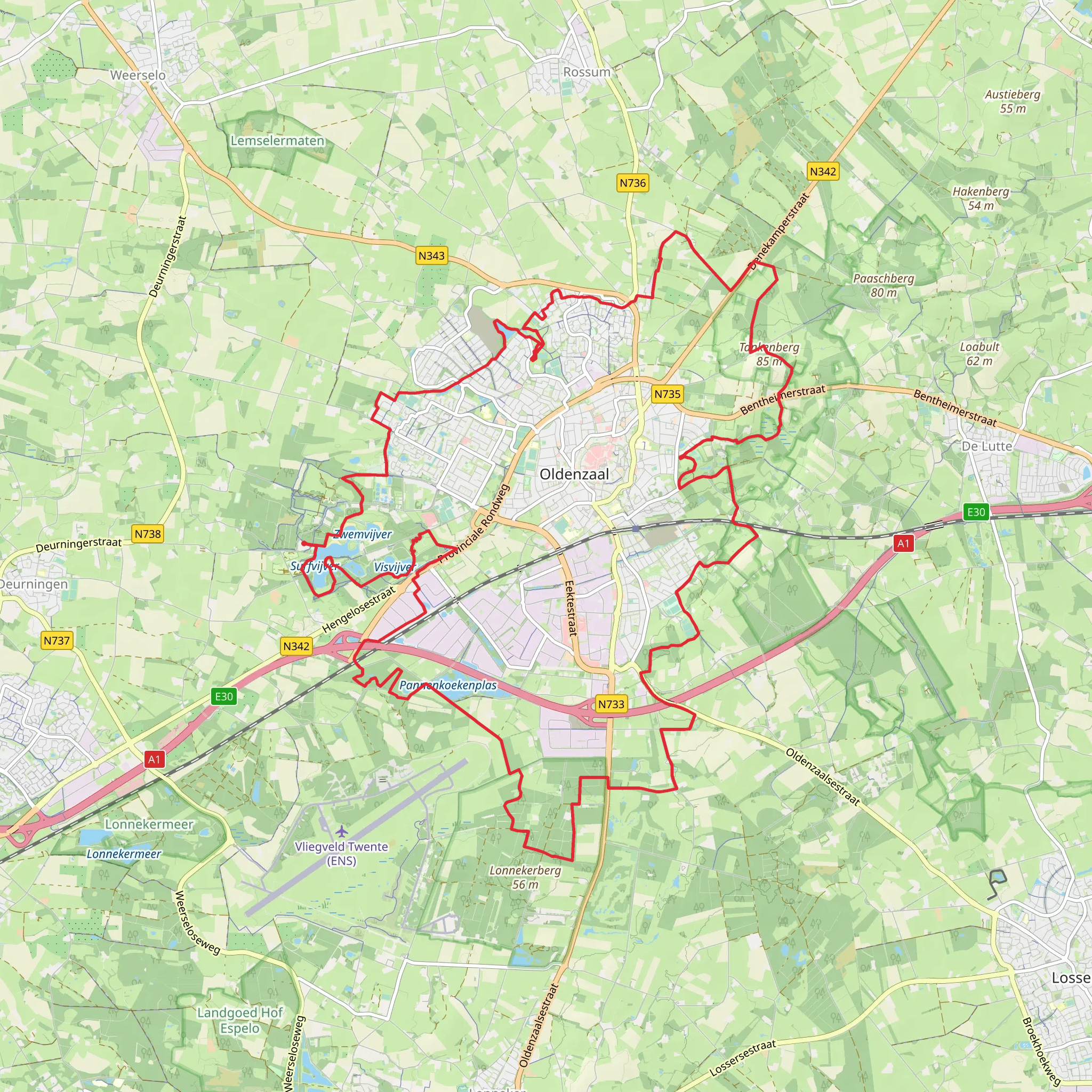 Oldenzaalstsestraat, Kalheupinkpark and Lonnekerberg Loop mobile static map