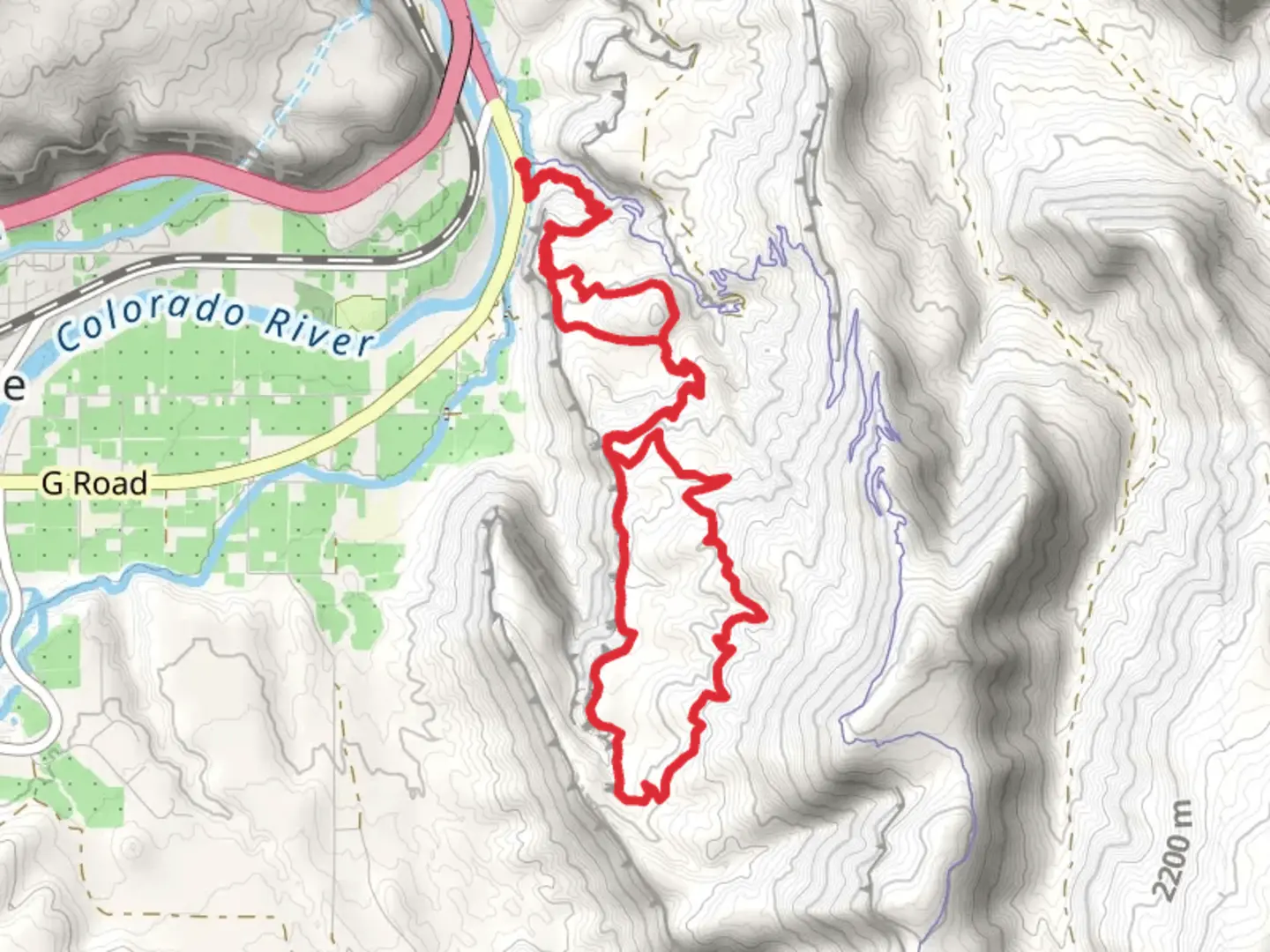 An image depicting the trail Palisade Rim Upper and Lower Loop Trail and its surrounding area.