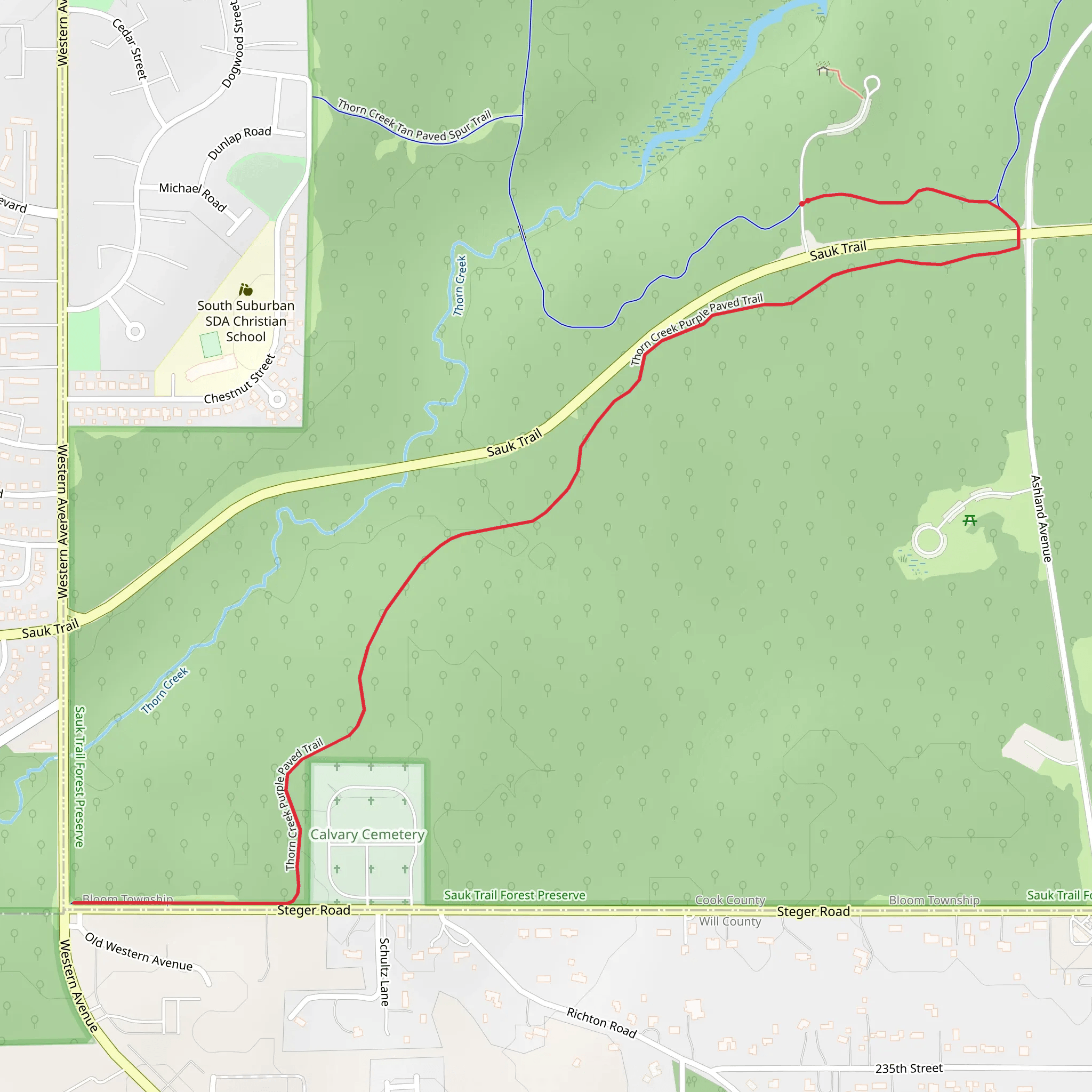 Thorn Creek Black Paved Loop and Thorn Creek Purple Paved Trail mobile static map