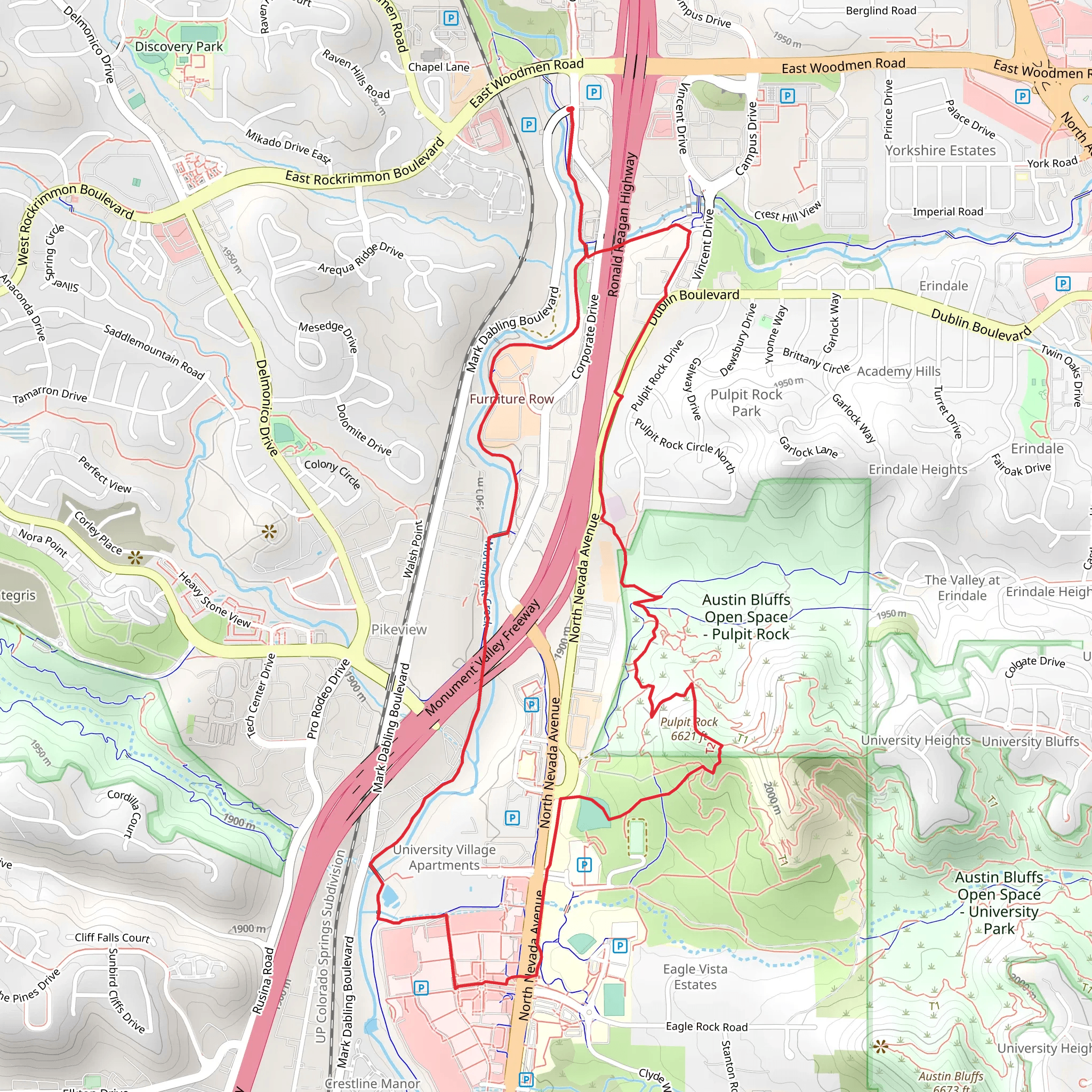 Cottonwood Trail and Pikes Peak Greenway and Pulpet Rock Urban Trail Loop mobile static map