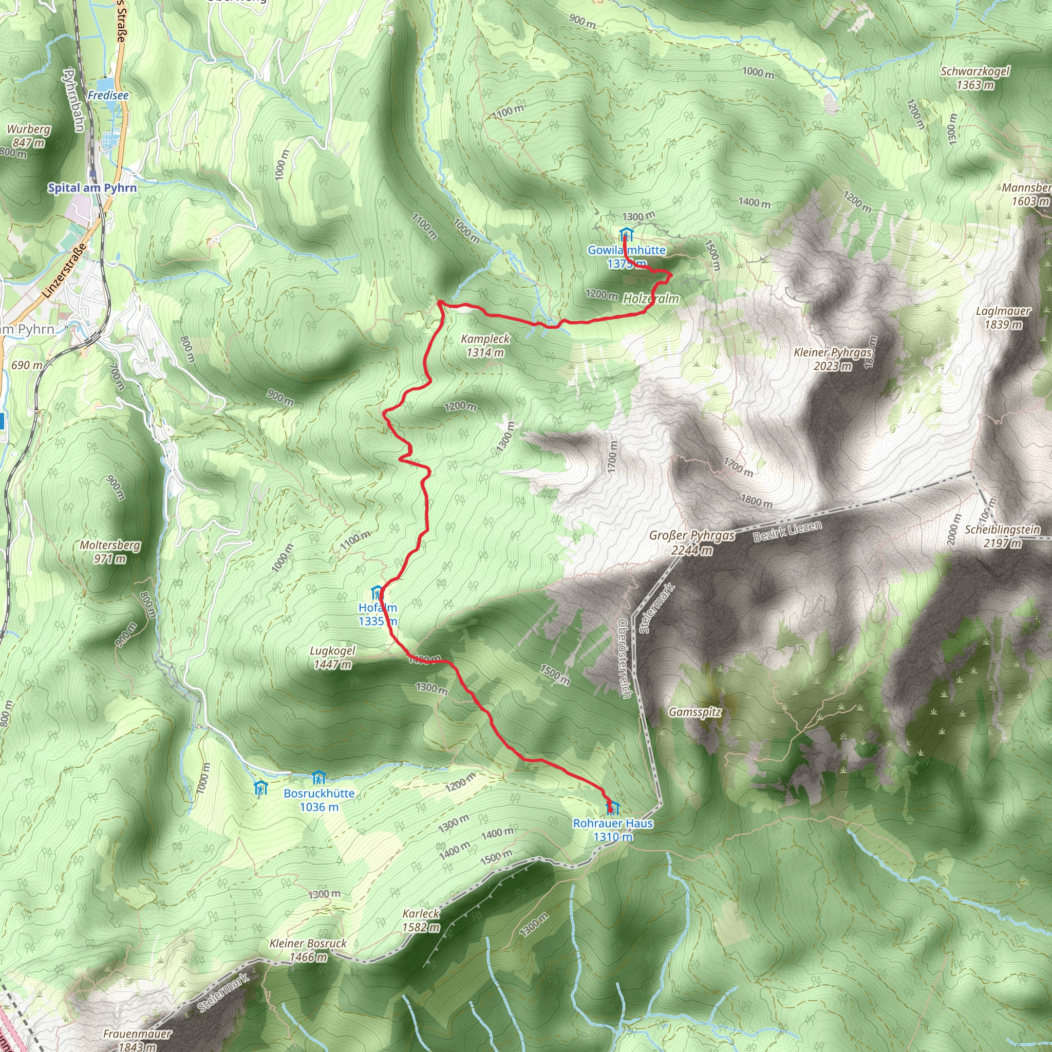 Rohrauerhaus via Hofalm to Gowilalm mobile static map
