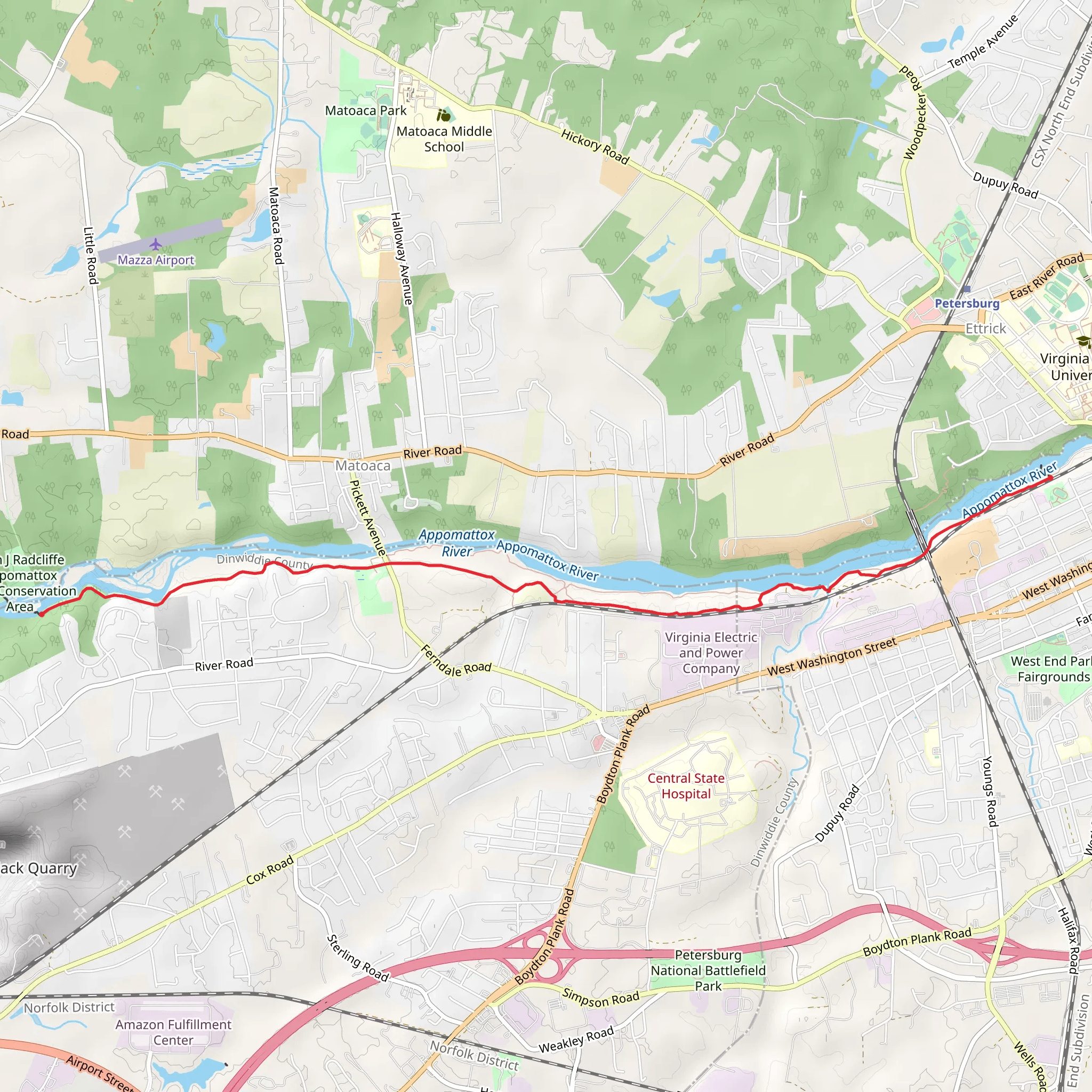 Appomattox Riverside via Folar Path mobile static map