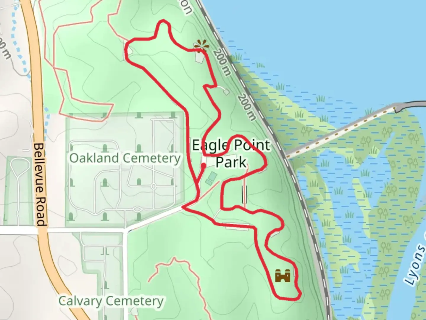An image depicting the trail Eagle Point Park Loop and its surrounding area.