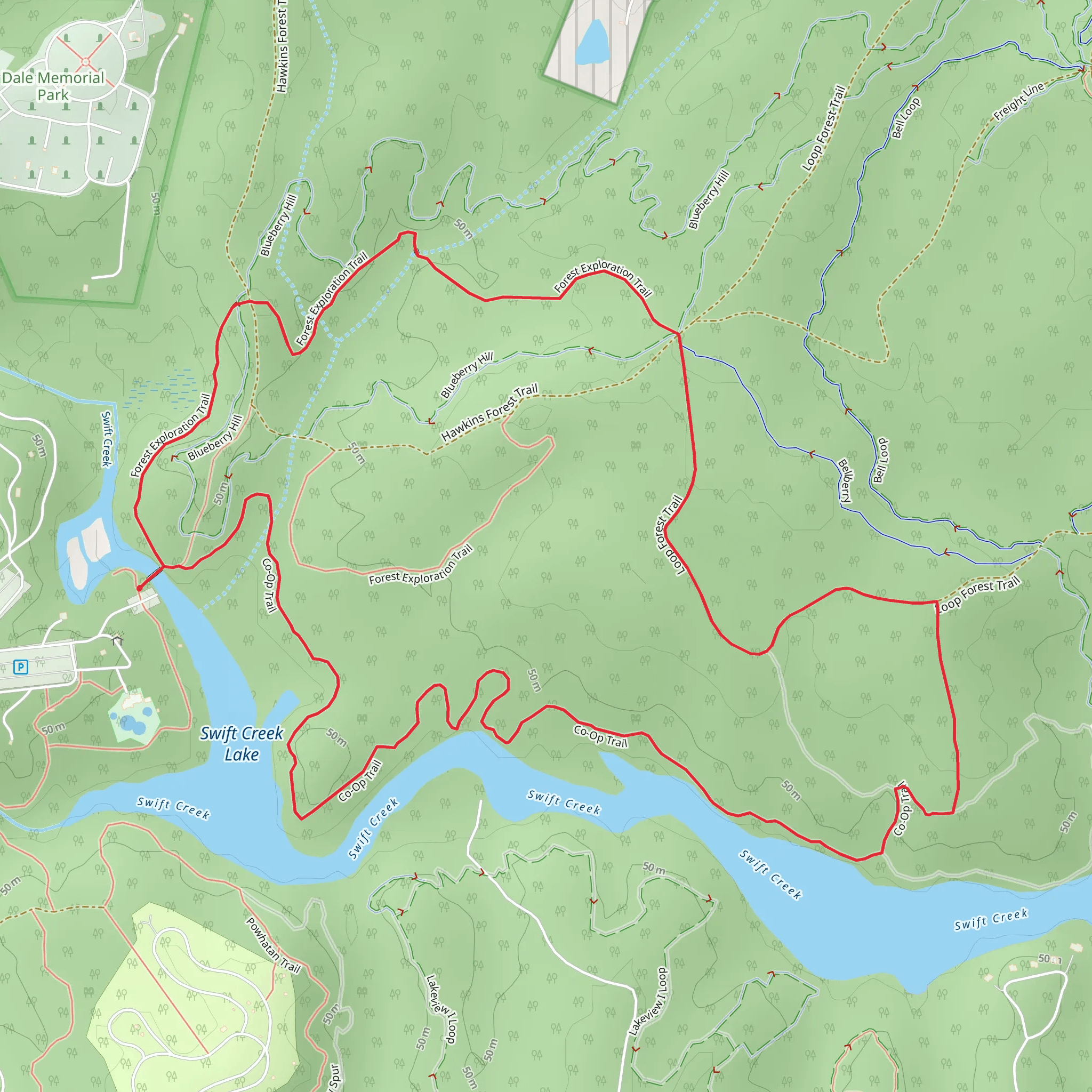 Co-Op Trail and Forest Exploration Trail Loop mobile static map