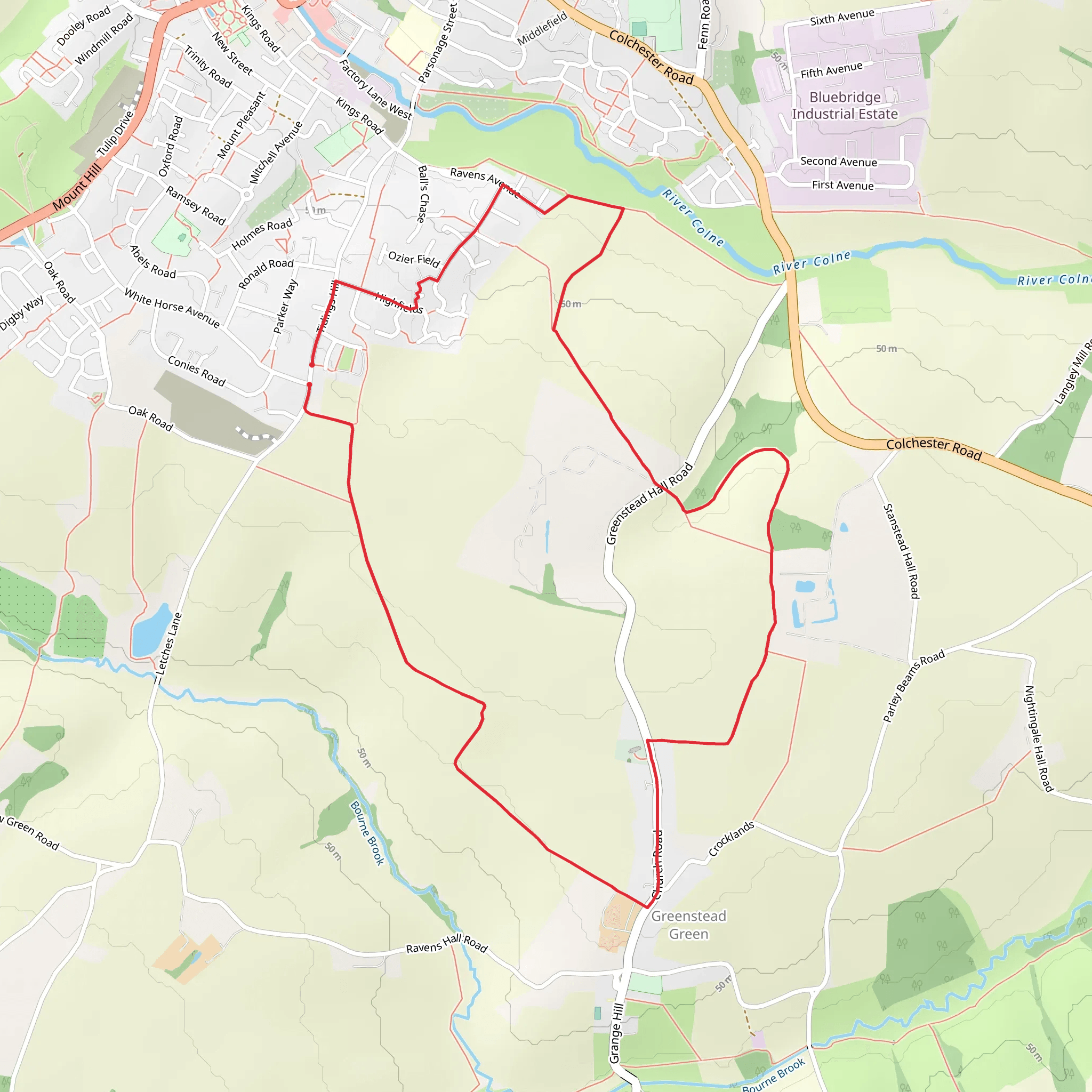 Tidings Hill and Greenstead Green and Halstead Rural Park Loop mobile static map