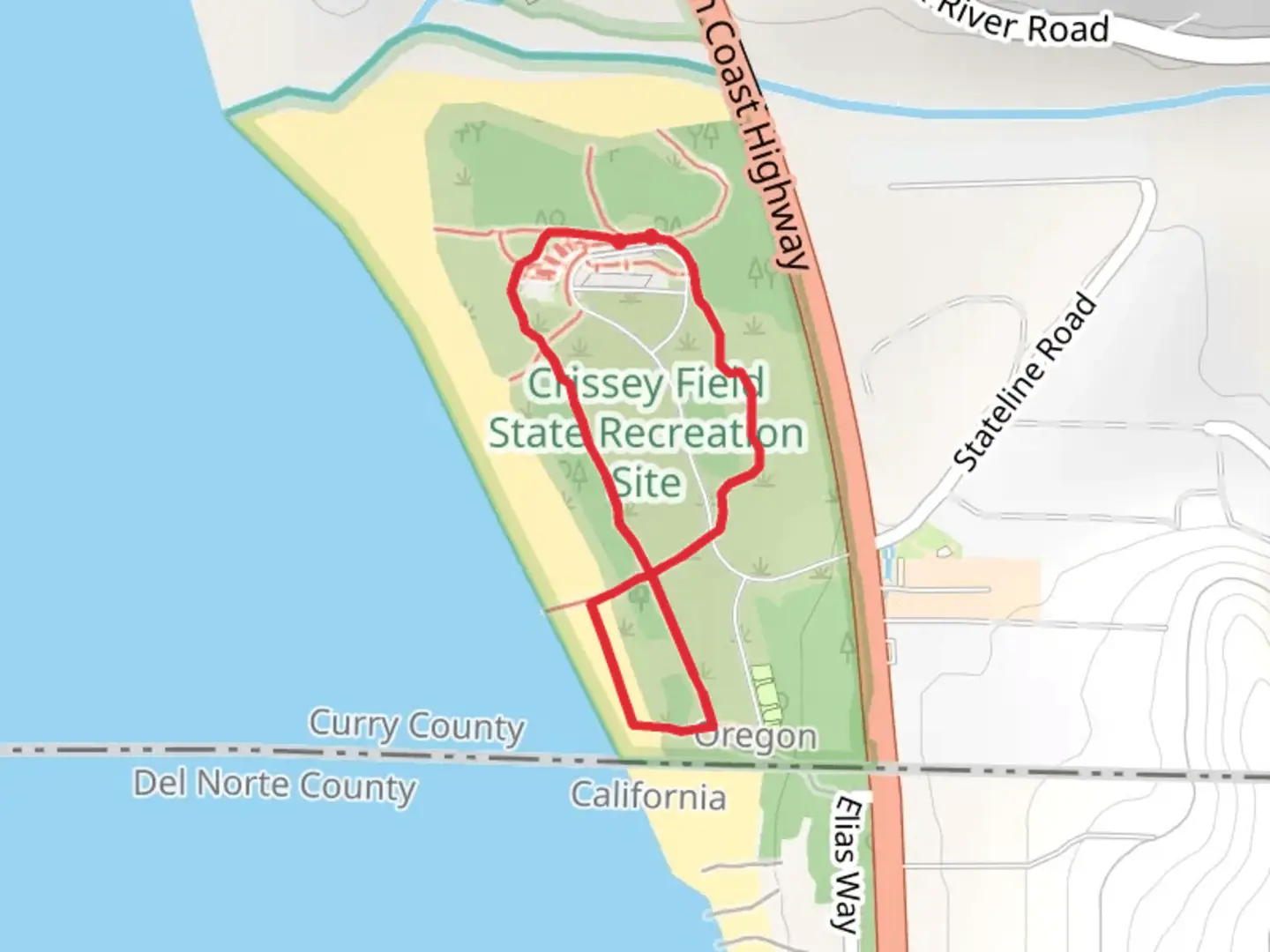 An image depicting the trail Crissey Field State Recreation Site Loop and its surrounding area.