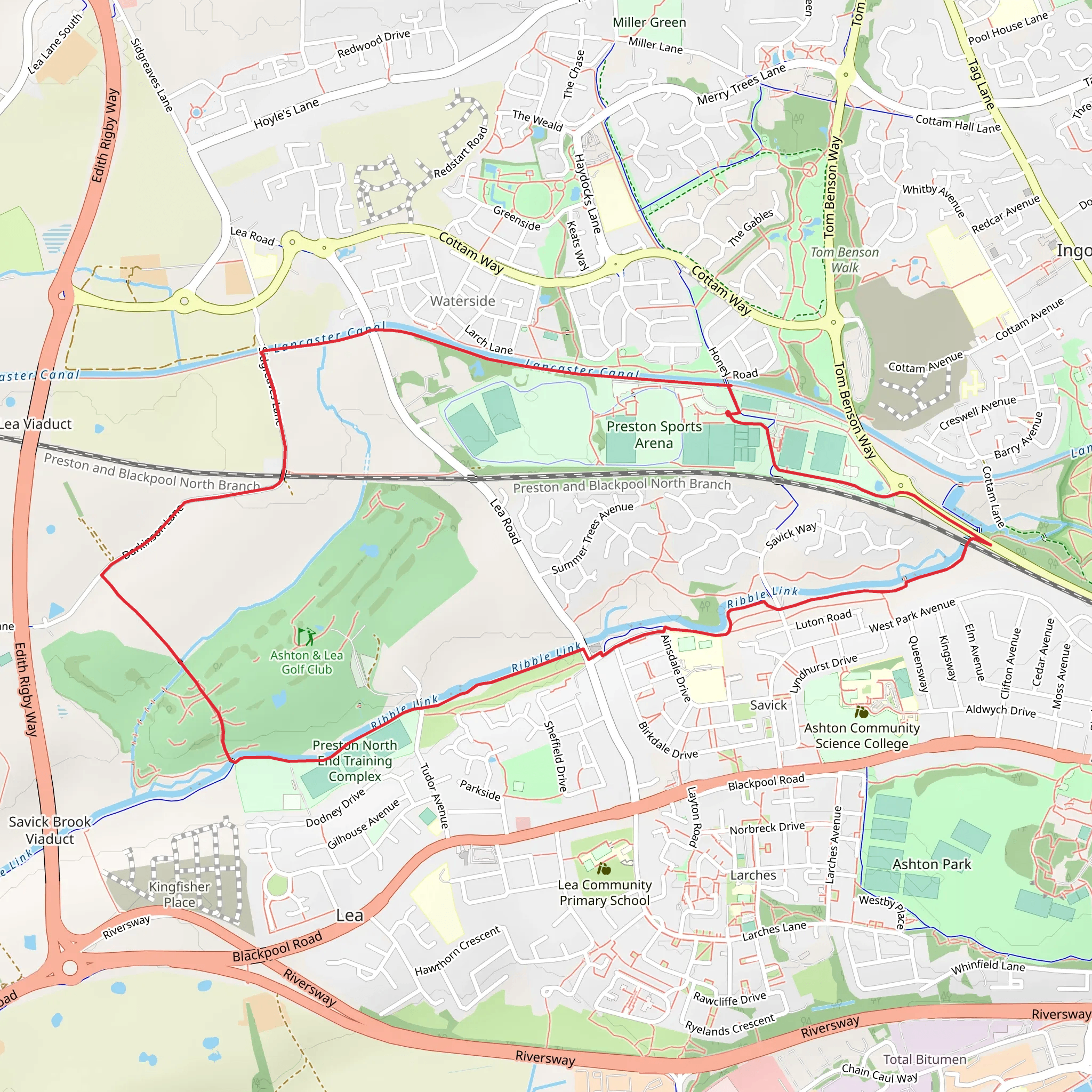 Preston Sports Arena and Ashton and Lea Golf Club Loop mobile static map