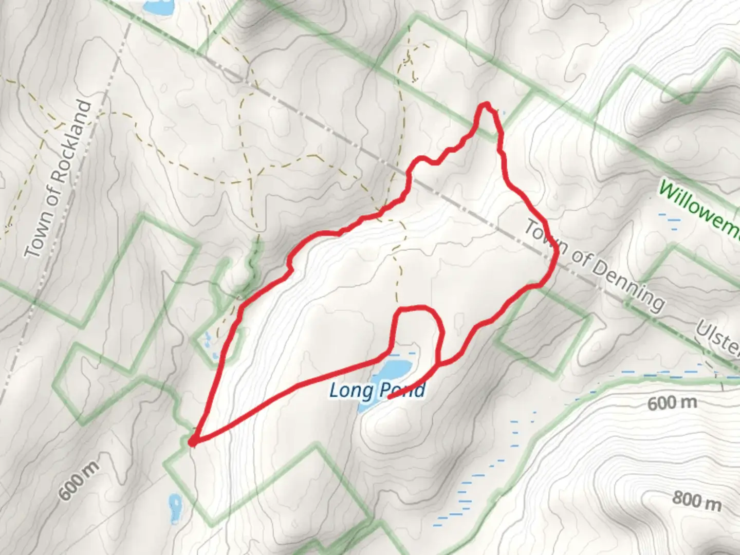 An image depicting the trail Snowmobile and Long Pond Loop Trail and its surrounding area.