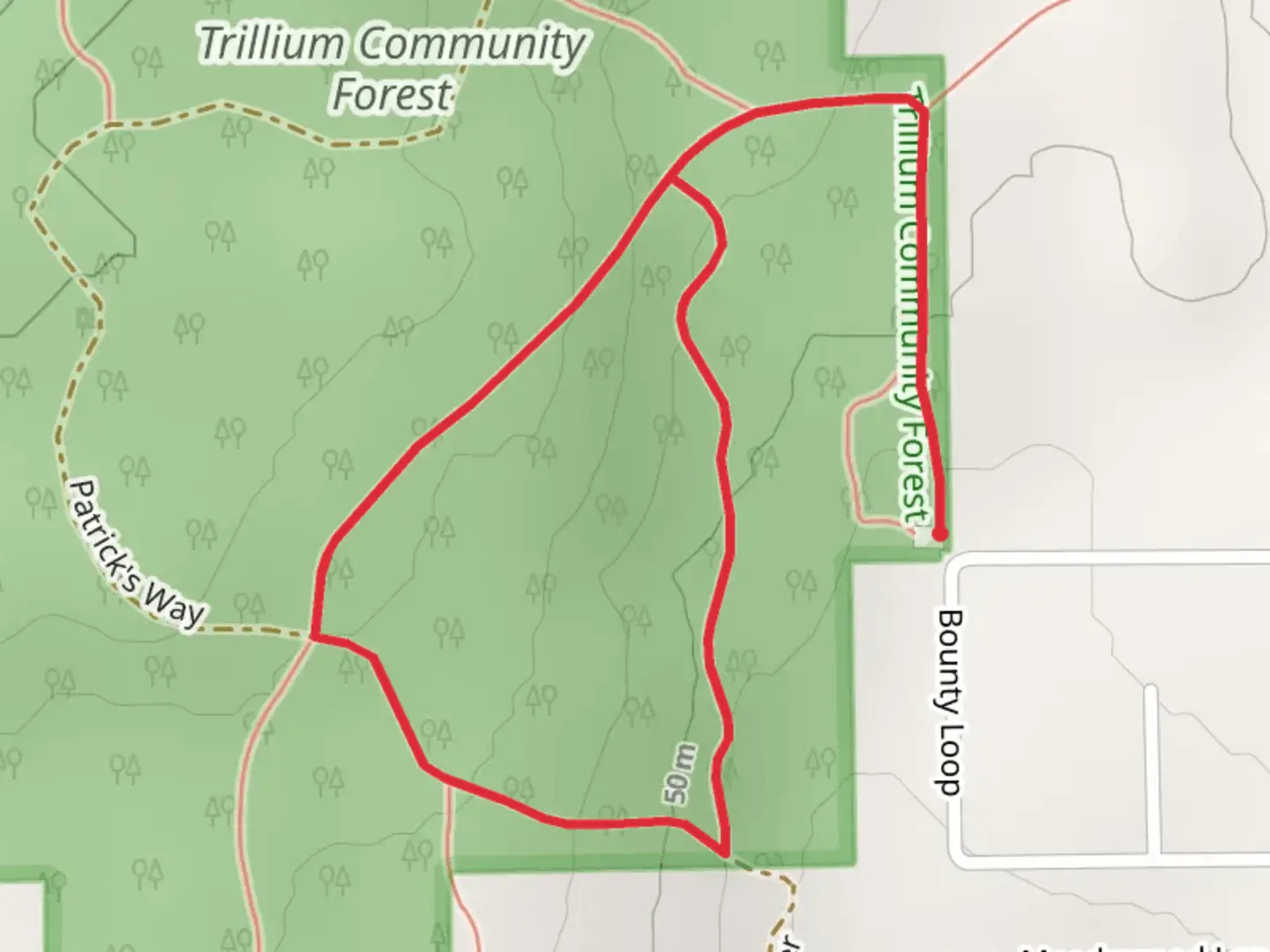 An image depicting the trail Trillium Community Forest Short Loop and its surrounding area.