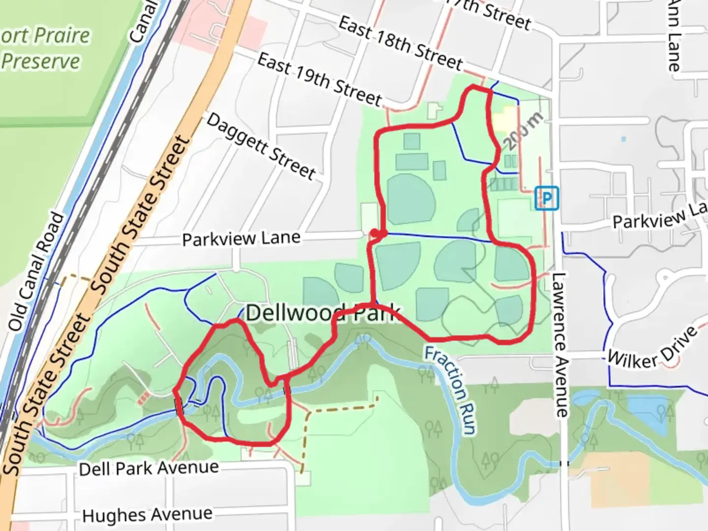 An image depicting the trail Dellwood Park Loop and its surrounding area.