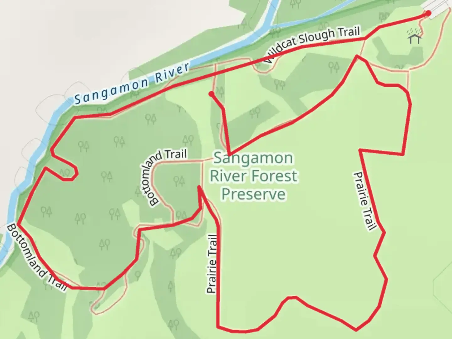 An image depicting the trail Loop beside Sangamon River and its surrounding area.
