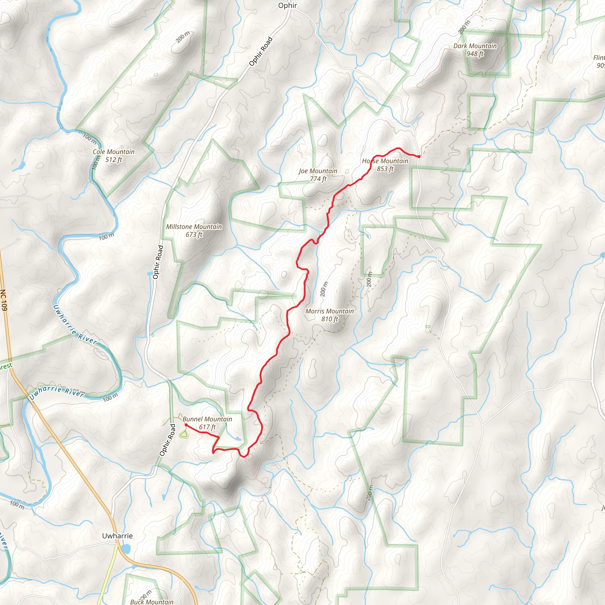 Uwharrie Trail and West Morris Mountain Trail mobile static map
