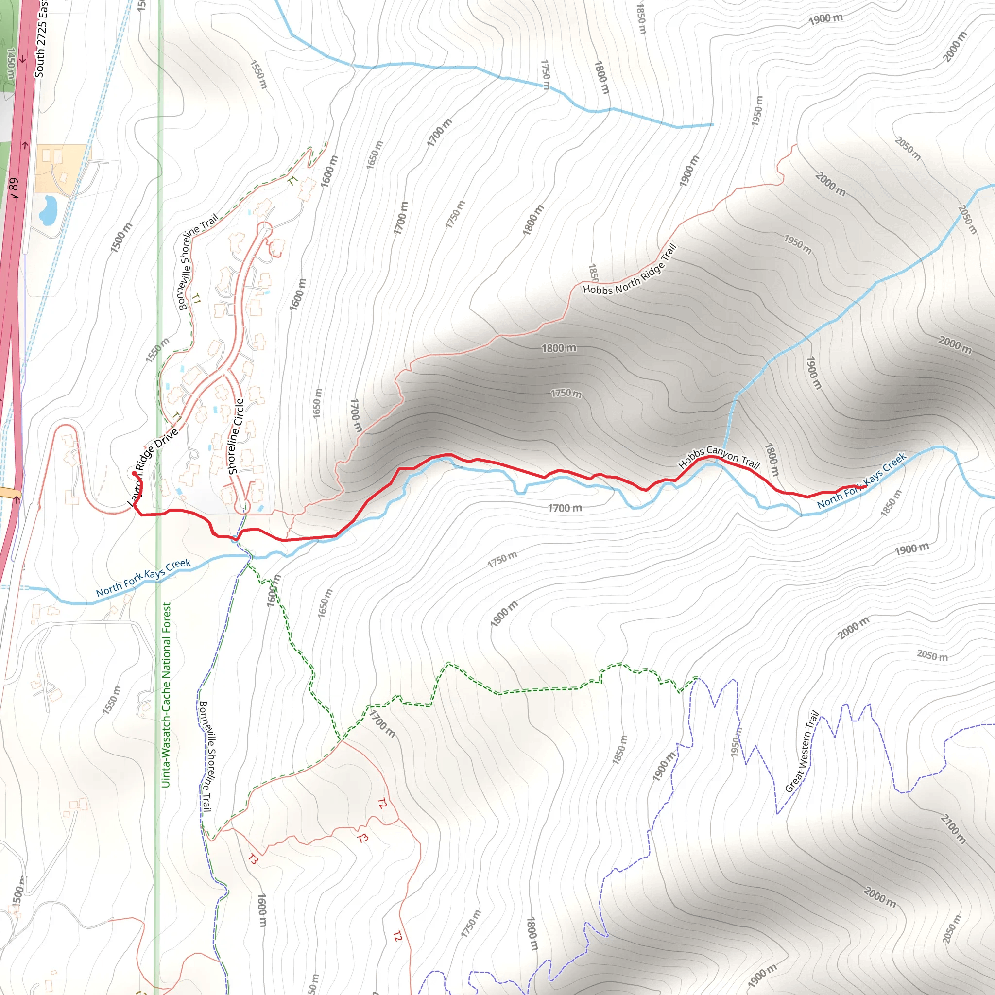Bonneville Shoreline Trail and Hobbs Canyon Trail mobile static map
