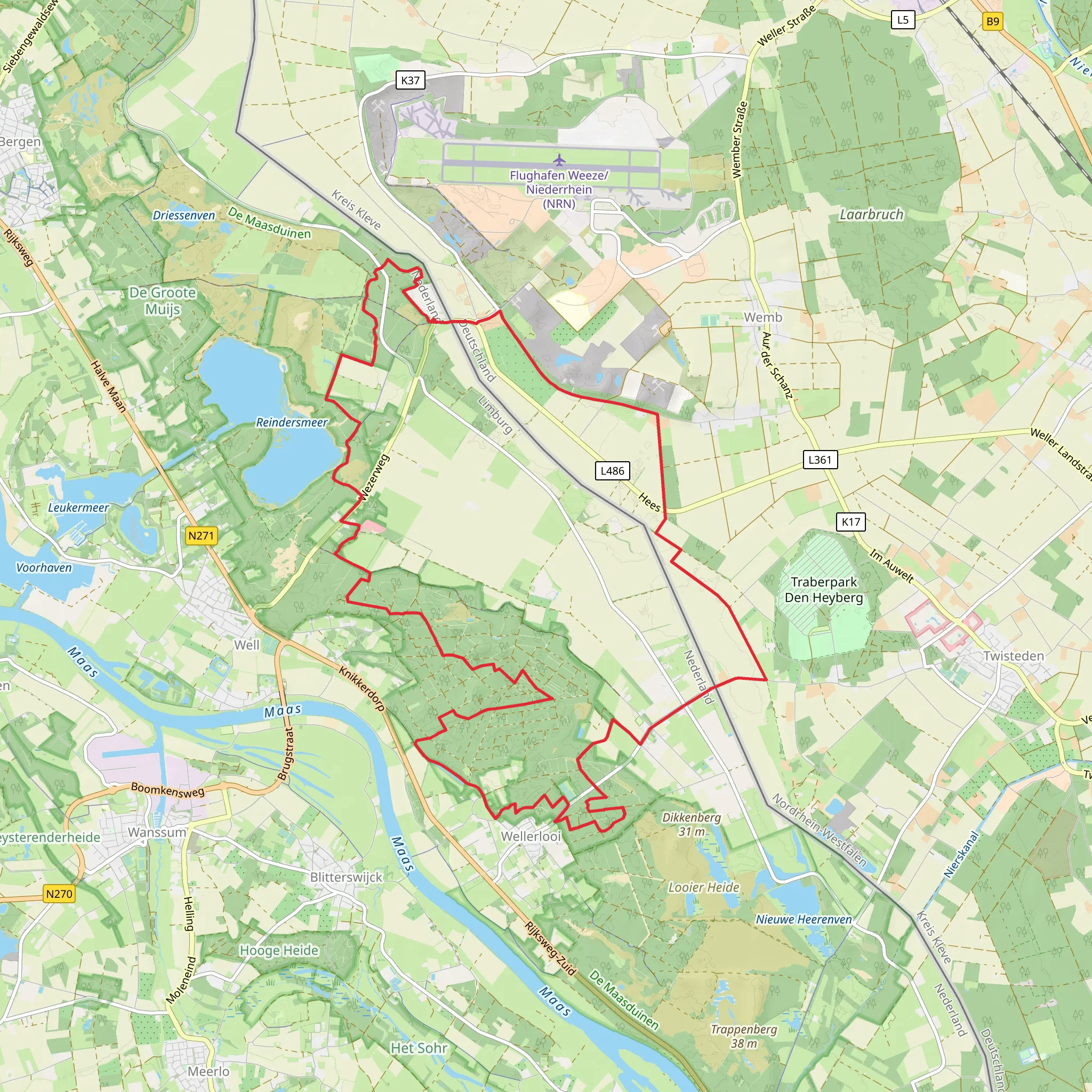 Reindersmeer, Putjesberg and Wellsche Heide Loop mobile static map