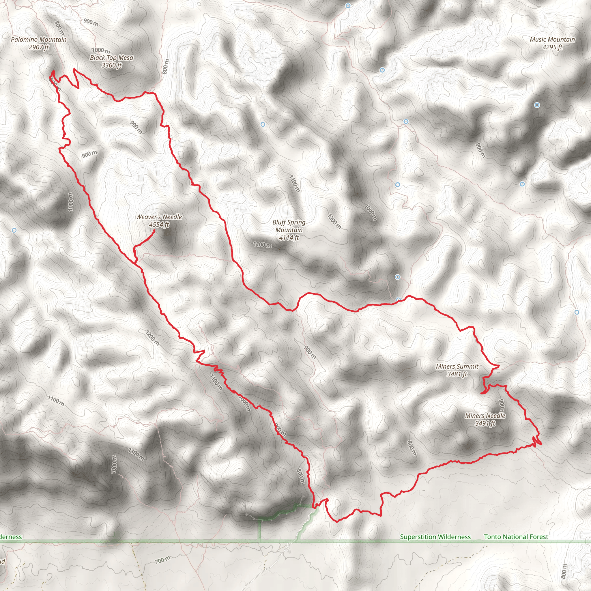 Weaver's Needle via Dutchman Trail and Grand Enchantment Trail mobile static map