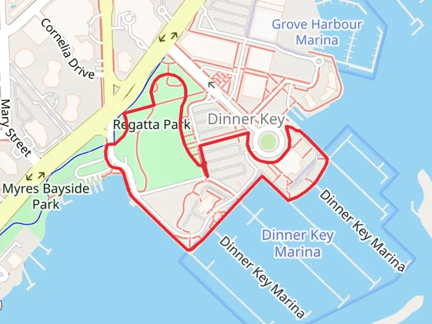 An image depicting the trail Regatta Park Loop and its surrounding area.