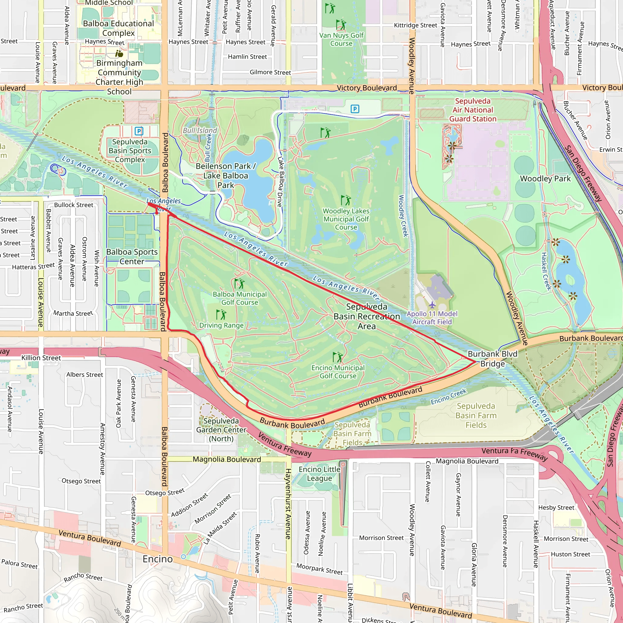 Balboa and Encino Municipal Golf Course Loop mobile static map