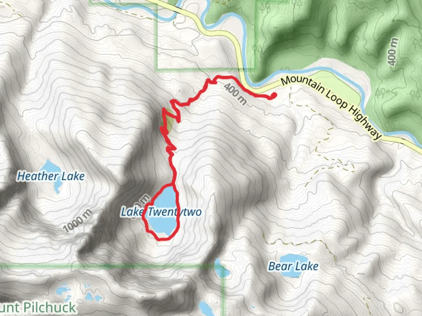 An image depicting the trail Lake Twentytwo Loop Trail and its surrounding area.
