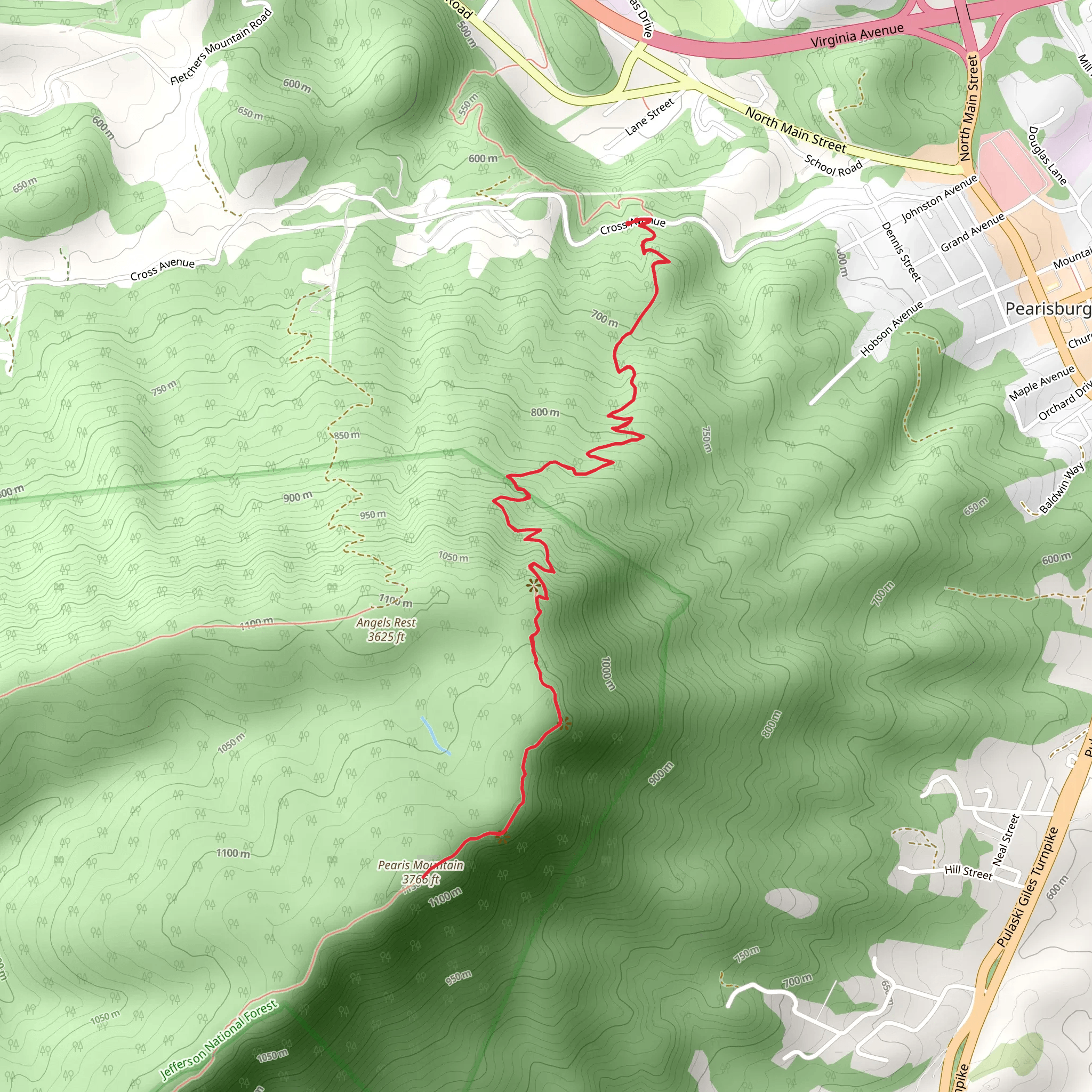 Pearis Mountain via Apalachian Trail mobile static map