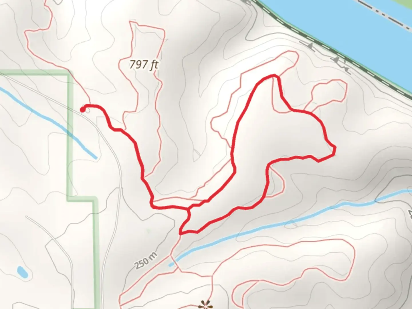 An image depicting the trail Preston Cemetery Loop and its surrounding area.