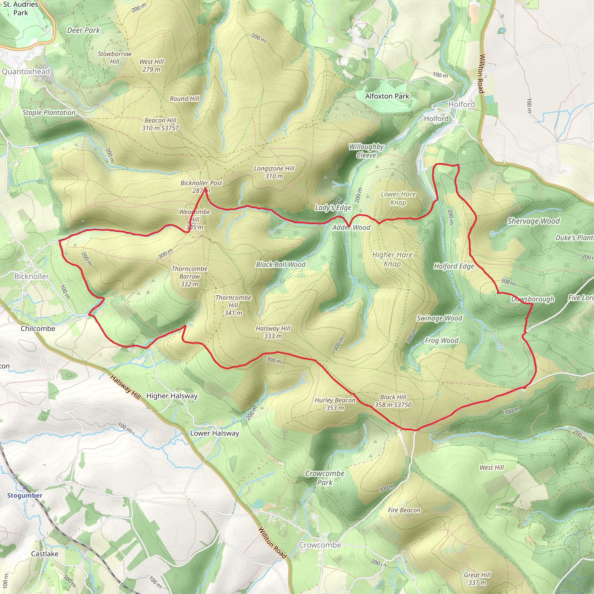 Quantock Hills Trail from Dead Woman's Ditch mobile static map