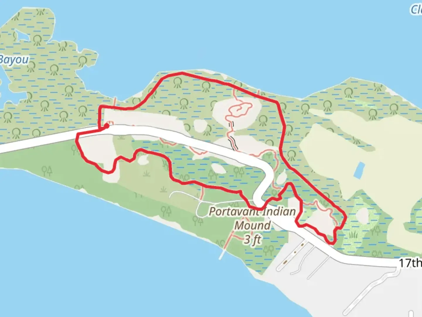 An image depicting the trail Snead Island Loop and its surrounding area.