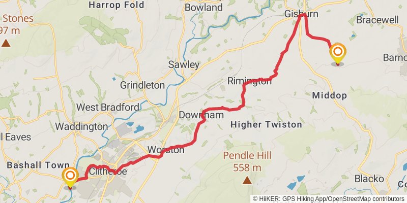 Lancashire to Yorkshire Historical Walk stage 5 Map
