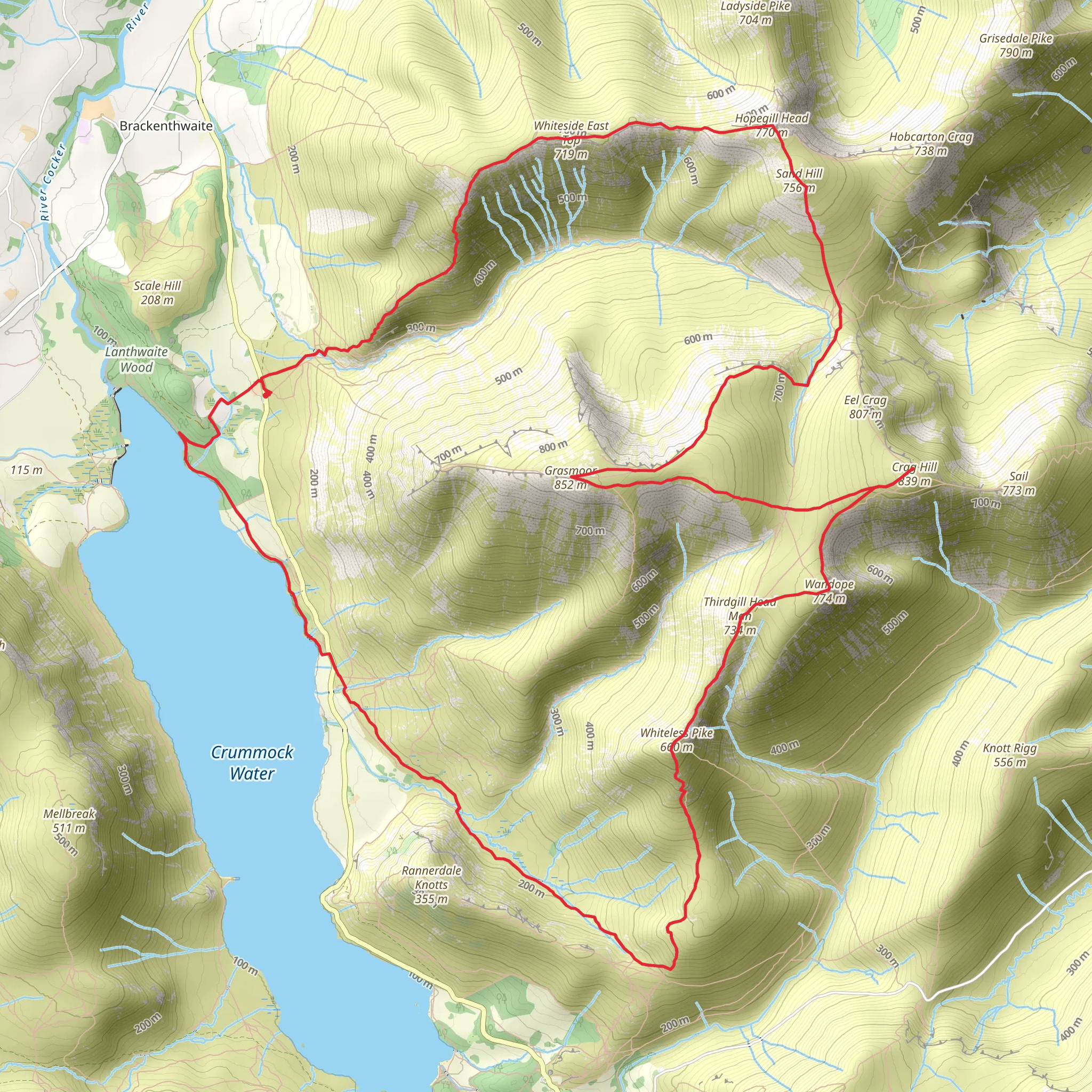 High Wood, Whiteside, Sand Hill and Grasmoor Loop mobile static map