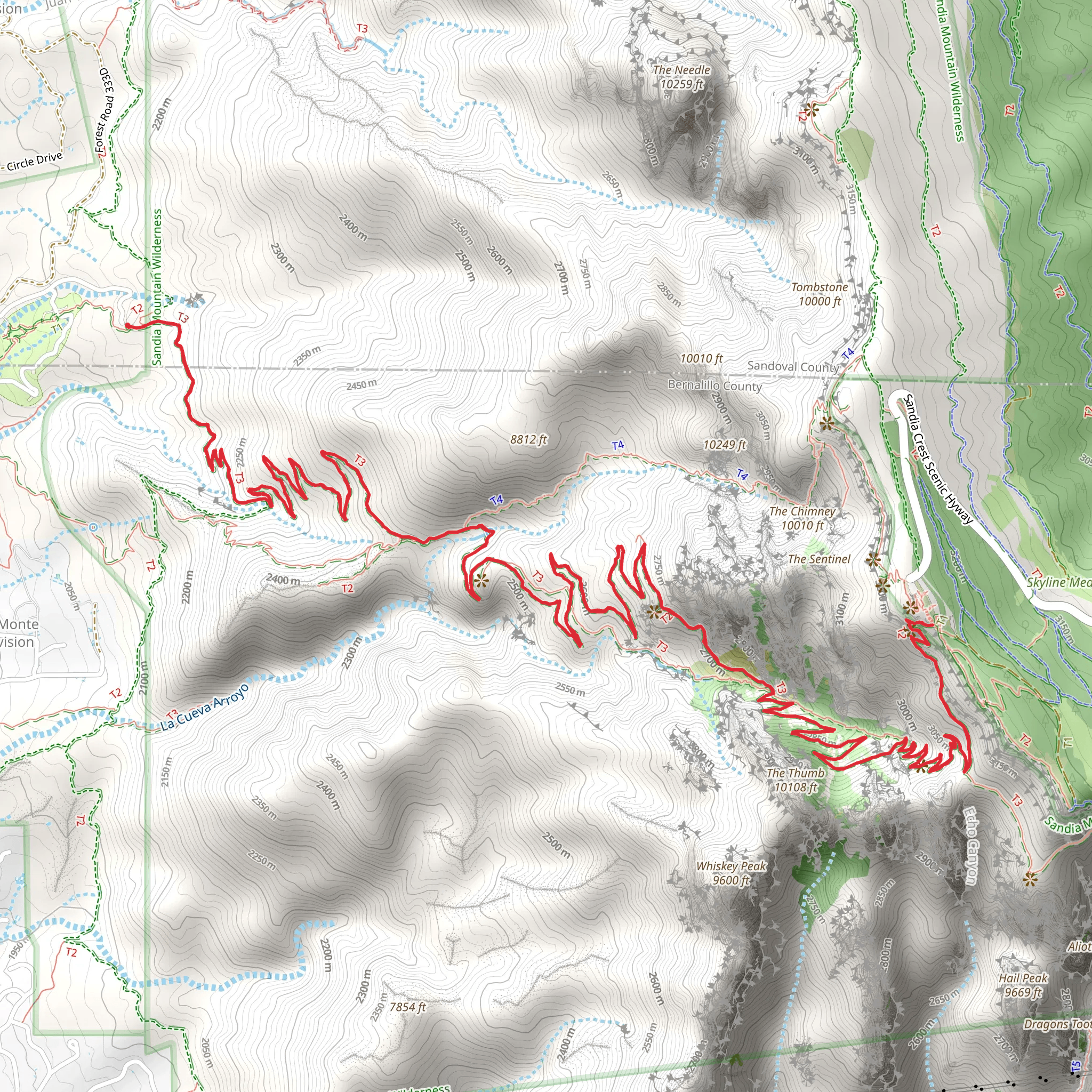 La Luz and Crest House Spur Trail mobile static map