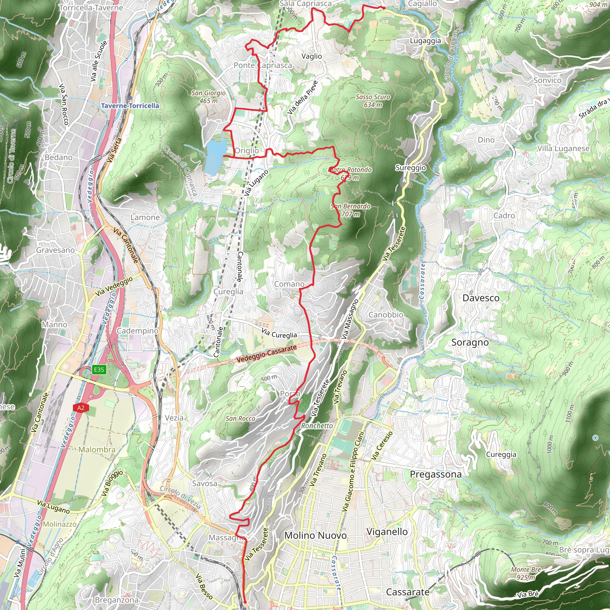 Capriasca to Lugano Paradiso Trail mobile static map