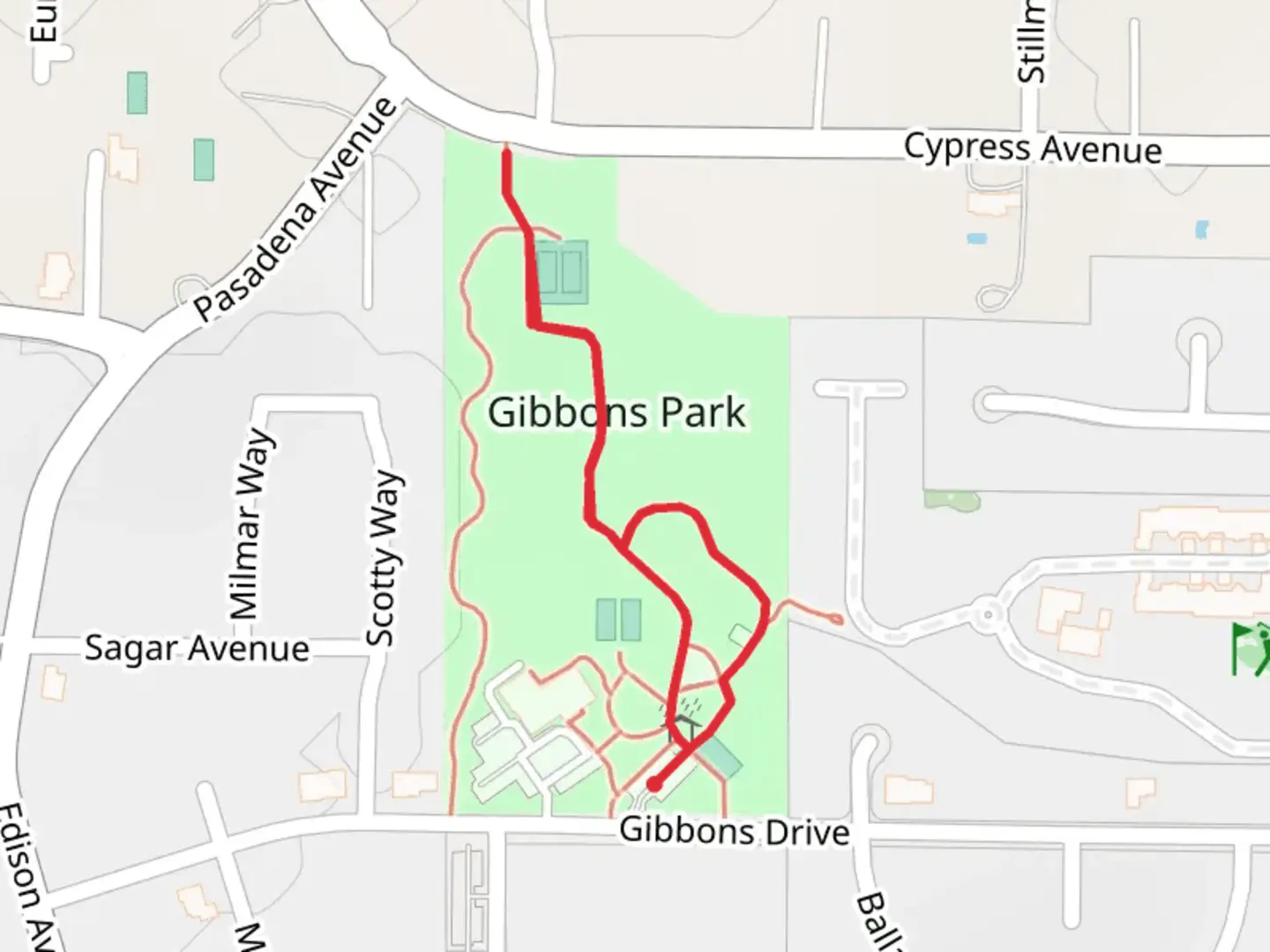 An image depicting the trail Gibbons Park Loop and its surrounding area.
