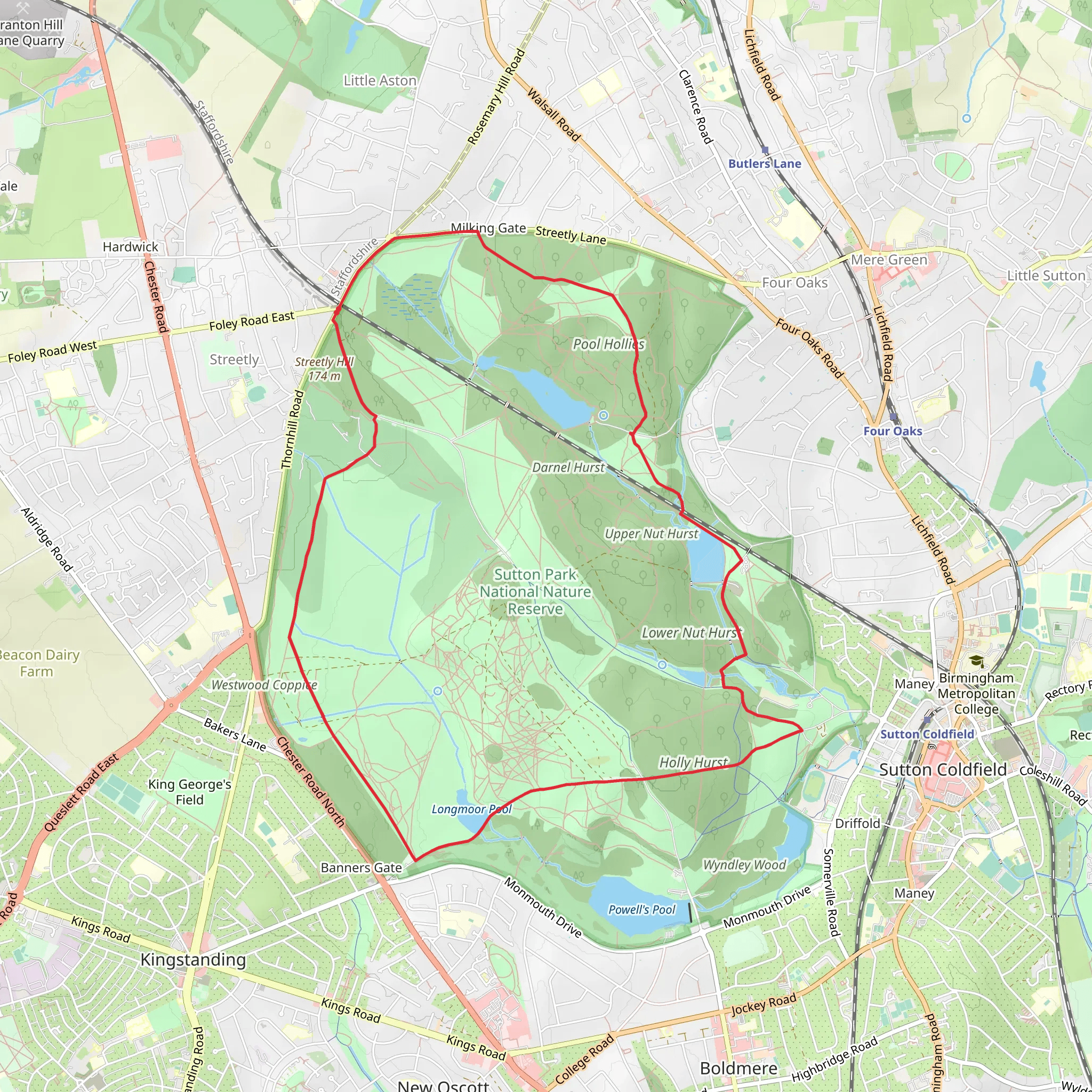 Sutton Park Loop from Streetly Station mobile static map