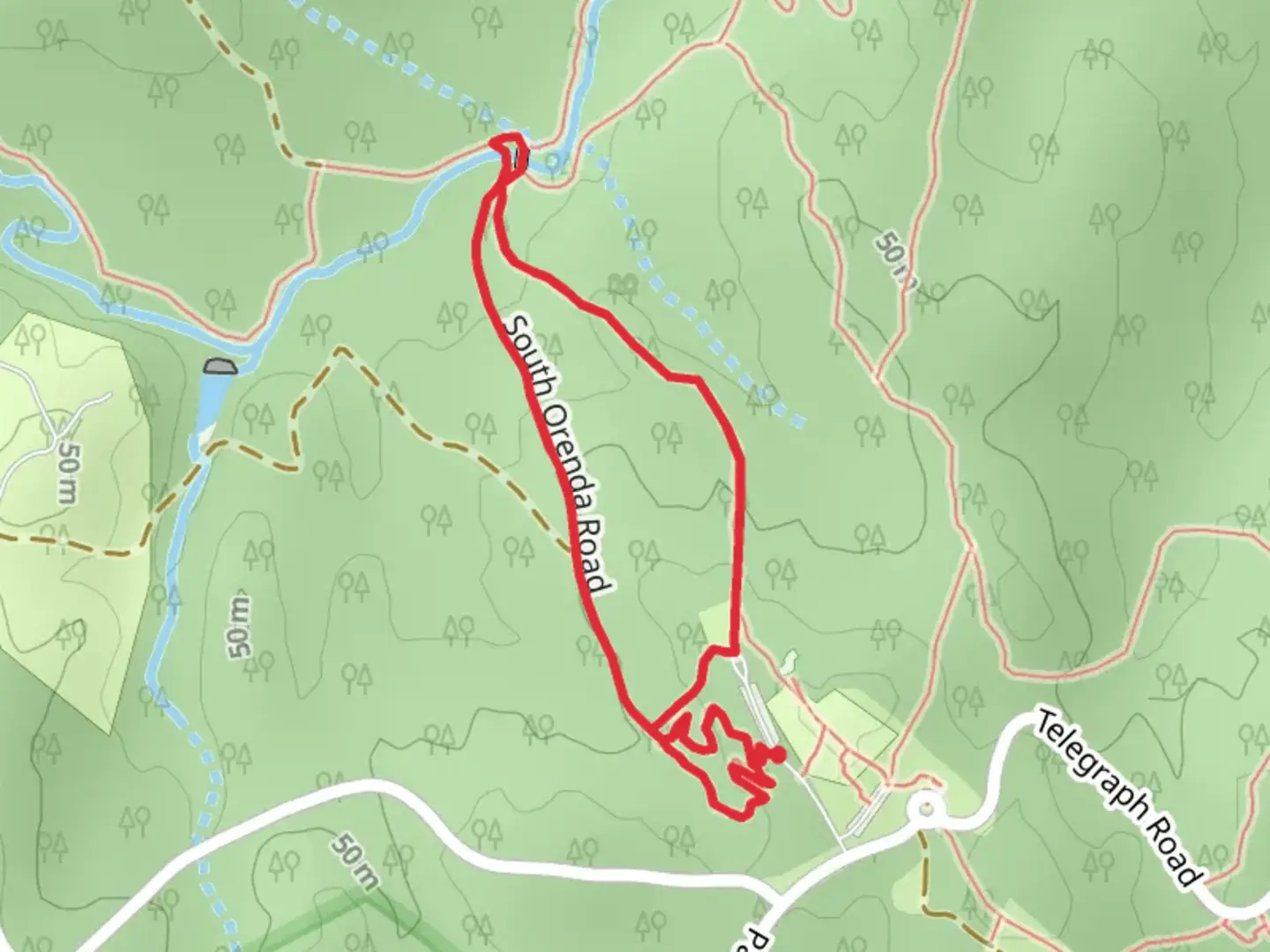 An image depicting the trail Laurel Trail and South Orenda Road Loop and its surrounding area.