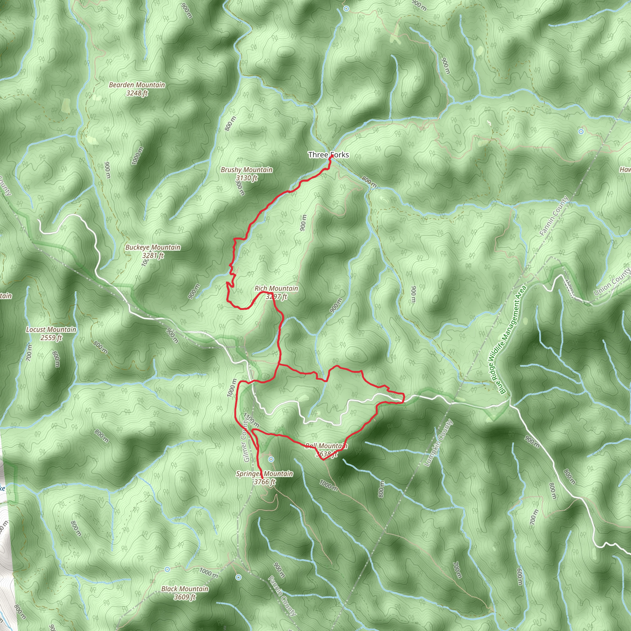 Rich and Springer Mountain Loop Trail mobile static map
