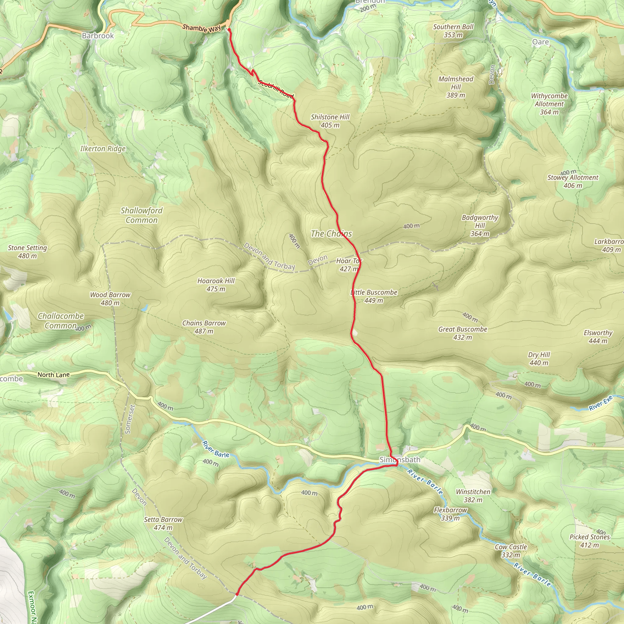 River Barley and Two Moors Way Walk mobile static map