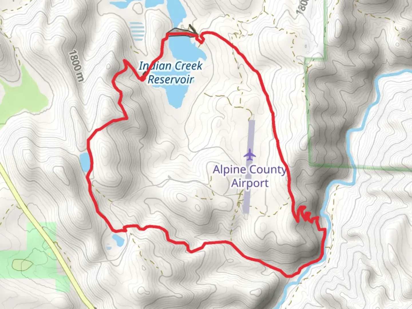 An image depicting the trail Indian Creek Reservoir and Summit Lake Loop and its surrounding area.