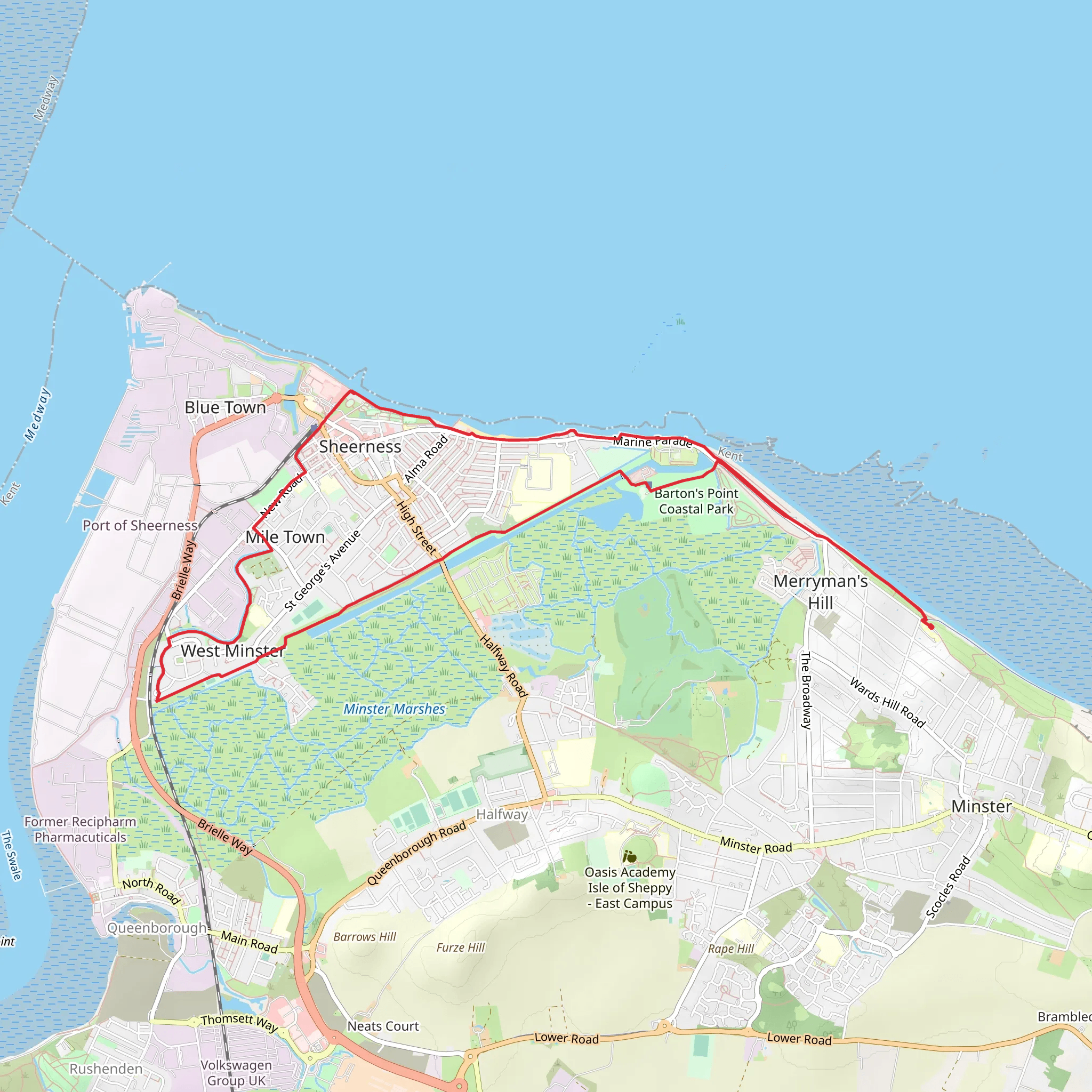 Barton's Point Coastal Park and Sheerness Beach mobile static map