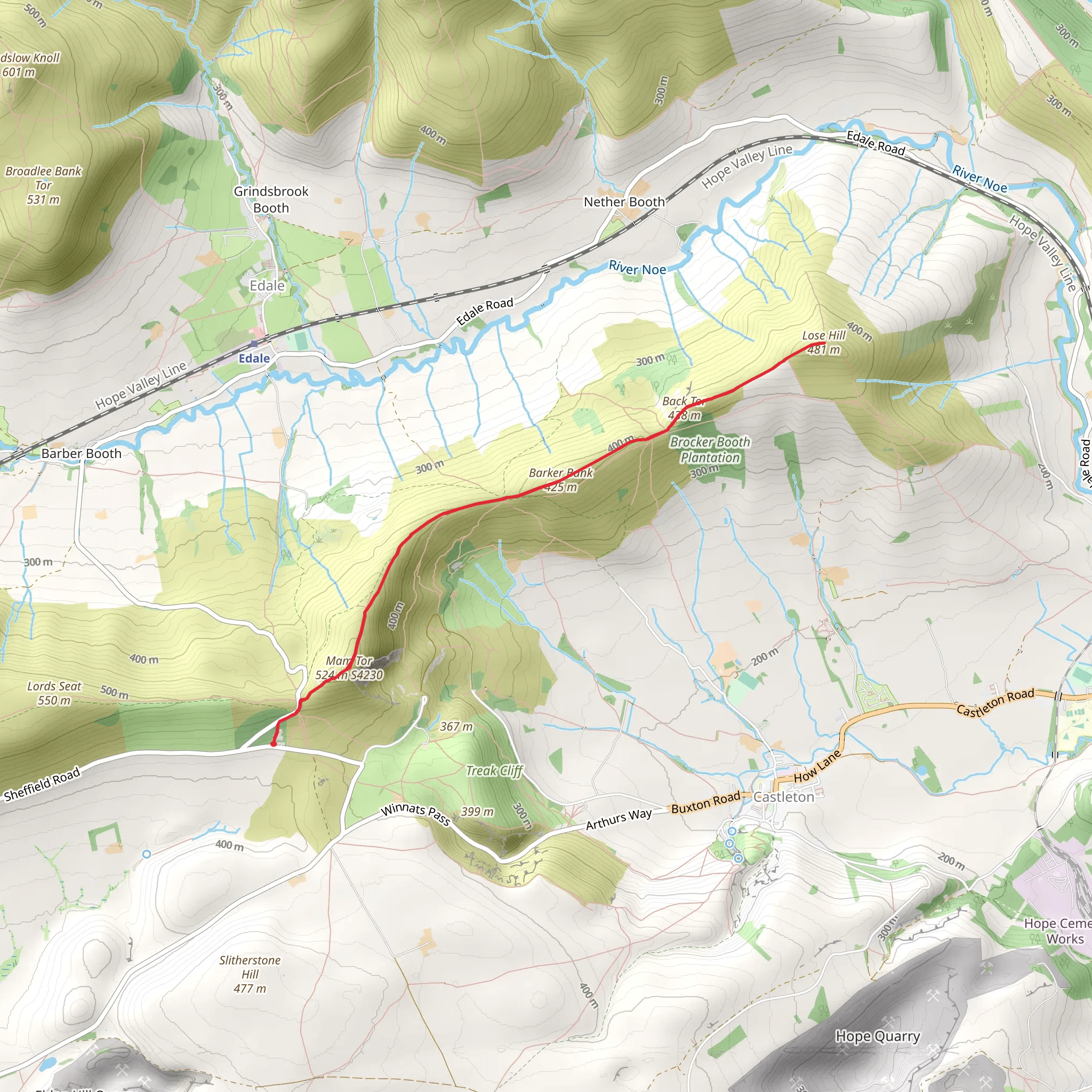 Lose Hill via Mam Tor Circular Walk mobile static map