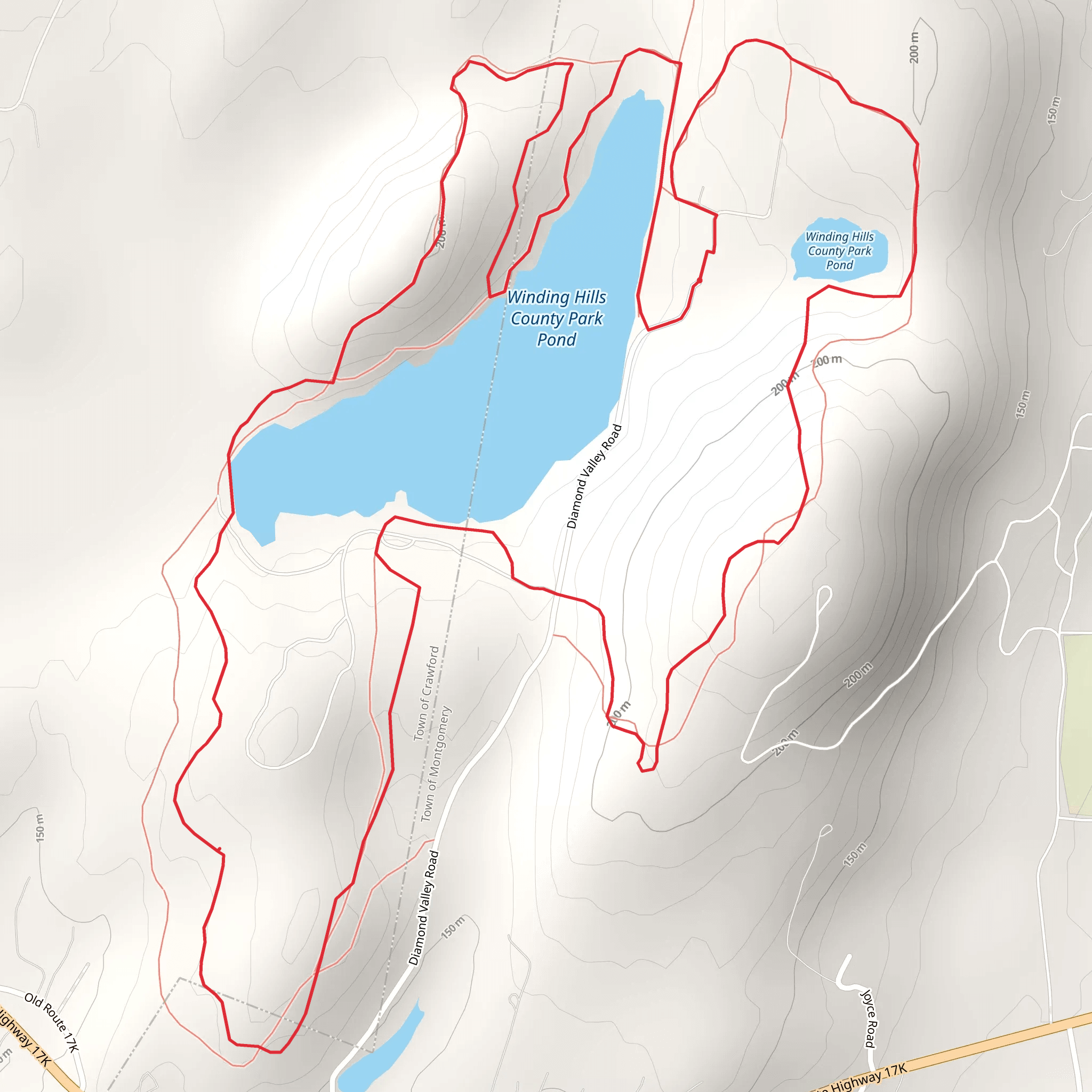 Winding Hills County Park Ponds Loop - State Highway 17K mobile static map