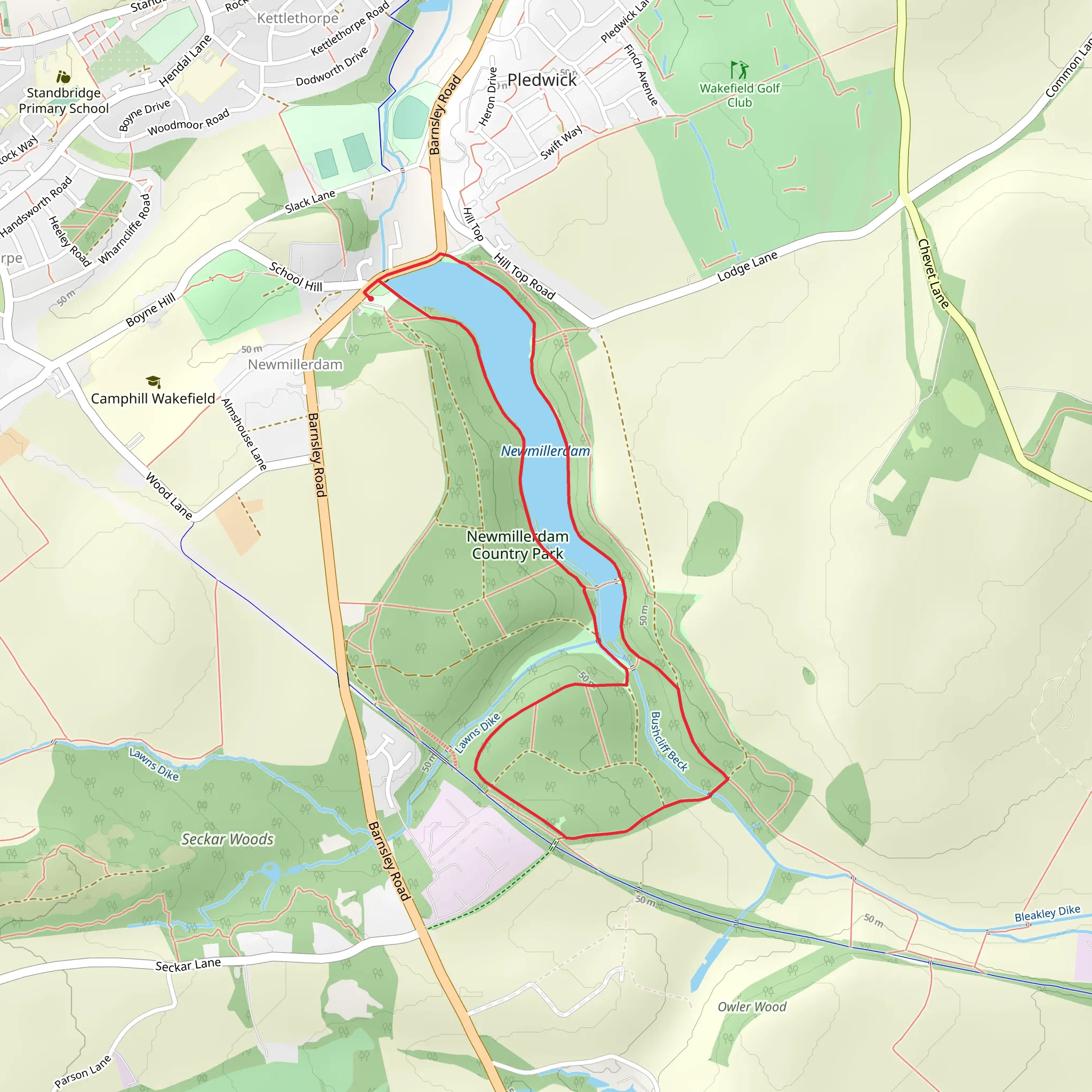 Newmillerdam Country Park Loop mobile static map