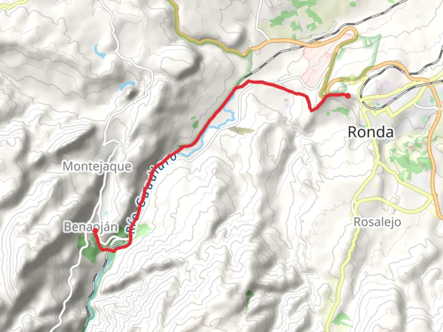 An image depicting the trail From Ronda to Benaojan - Guadiaro PR A 253 and its surrounding area.