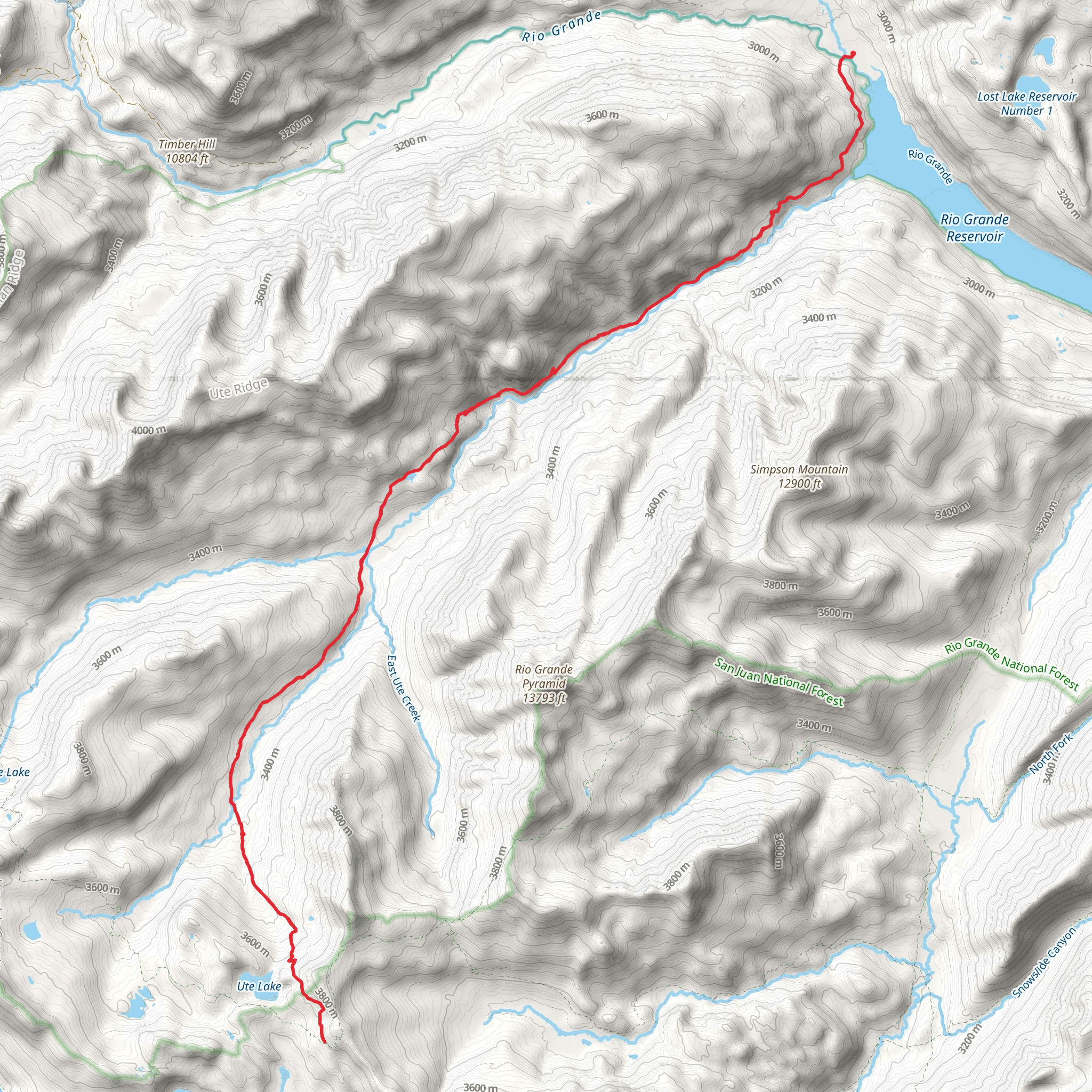 Ute Lake via Ute Creek Trail mobile static map