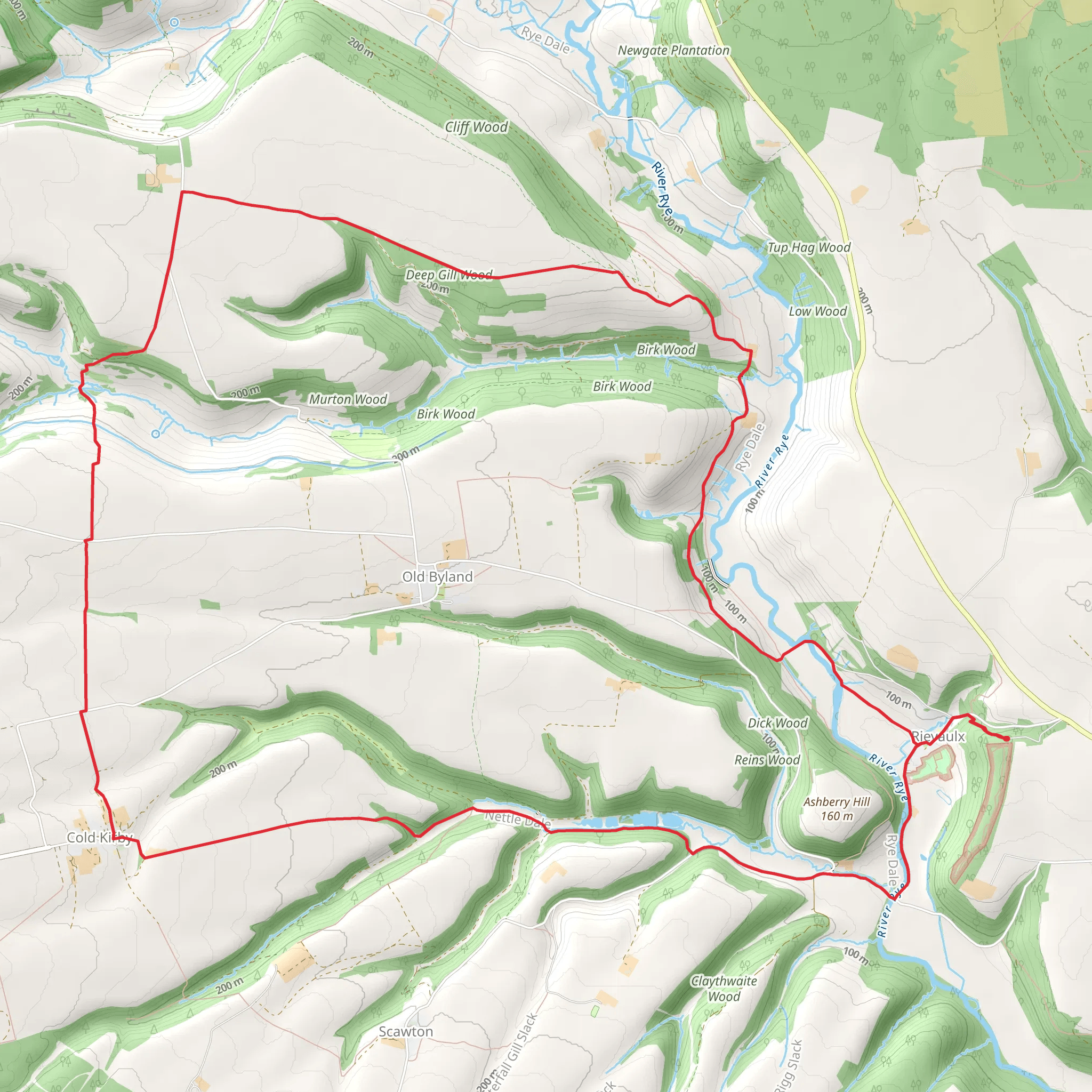 Rievaulx, Cold Kirby and Deep Gill Wood Loop mobile static map