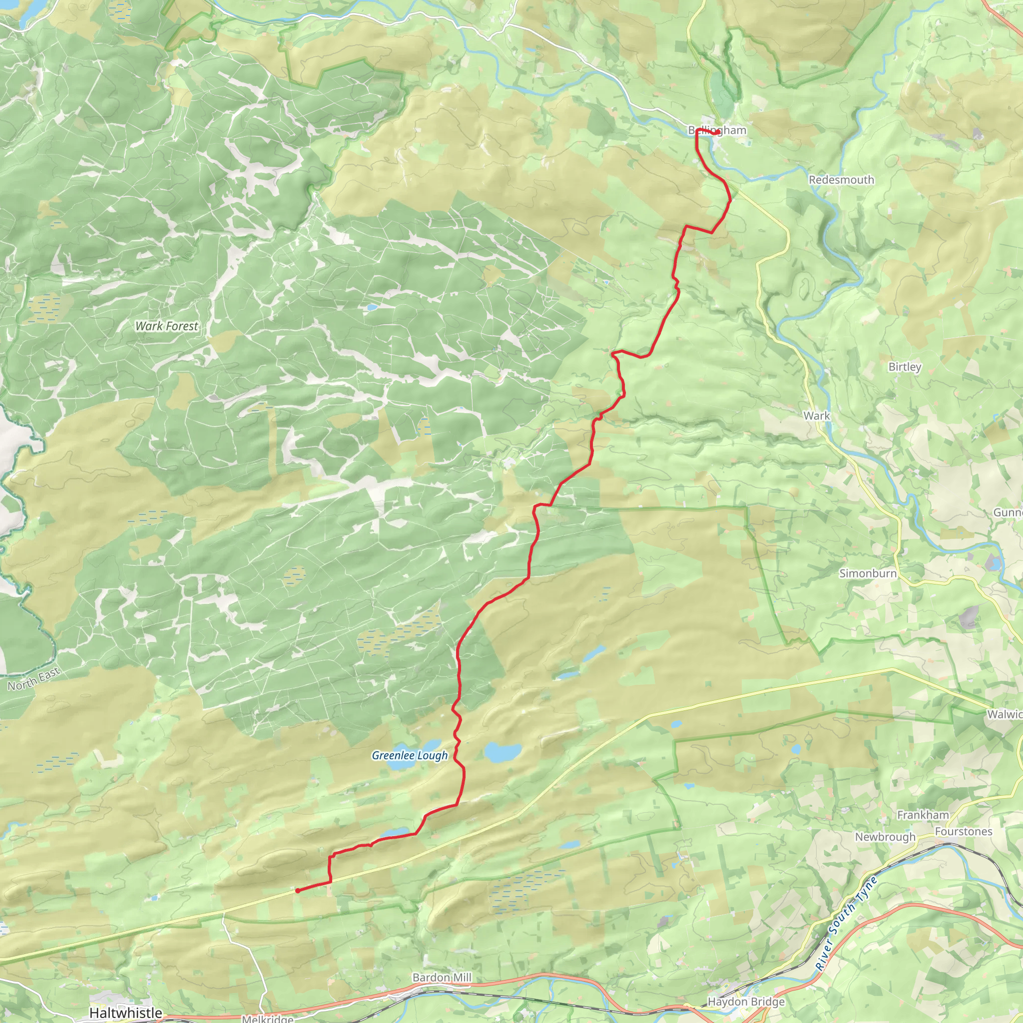 Once Brewed to Bellingham Walk mobile static map