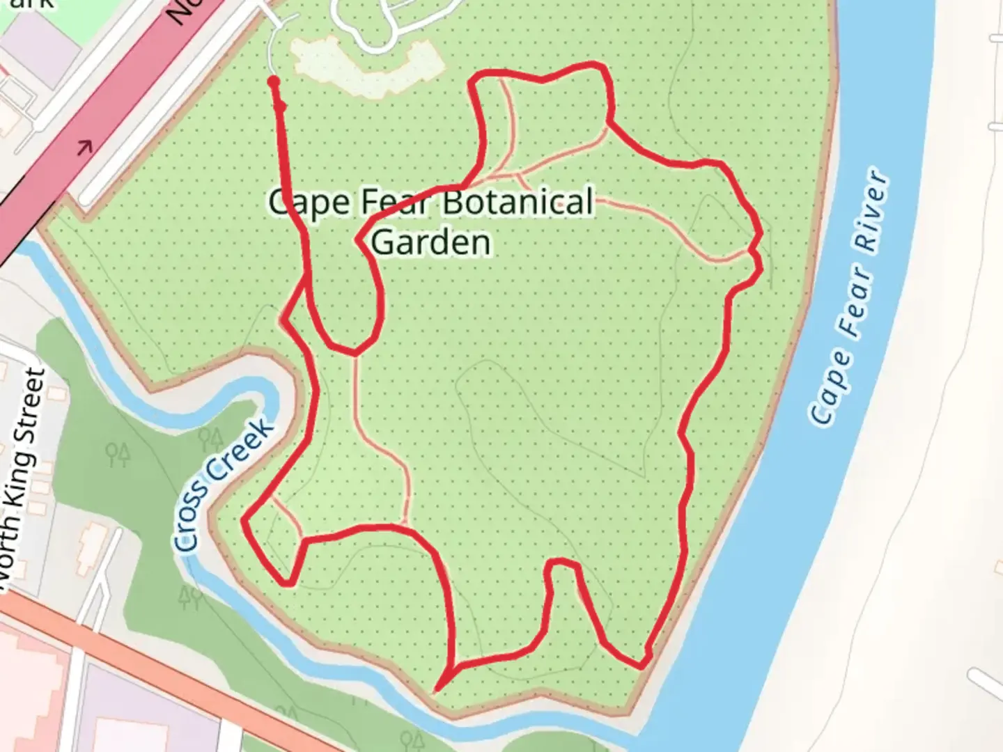 An image depicting the trail Cape Fear Botanical Garden Loop and its surrounding area.