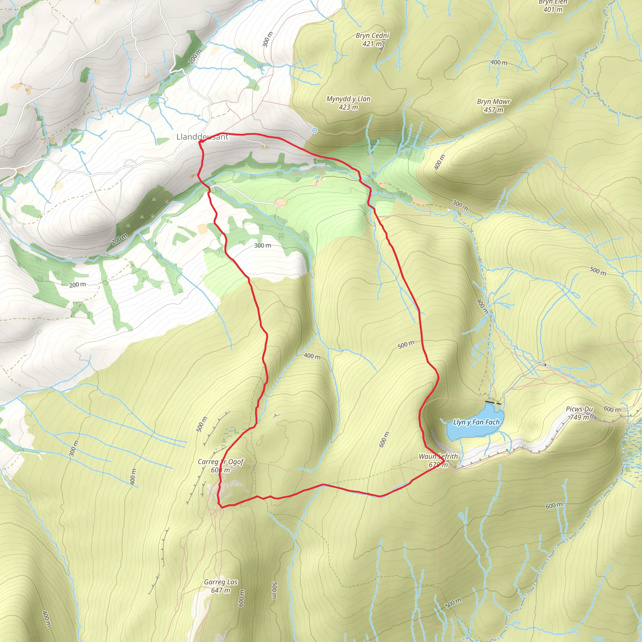 Carreg yr Ogof and Bannau Sir Gaer from Llanddeusant mobile static map