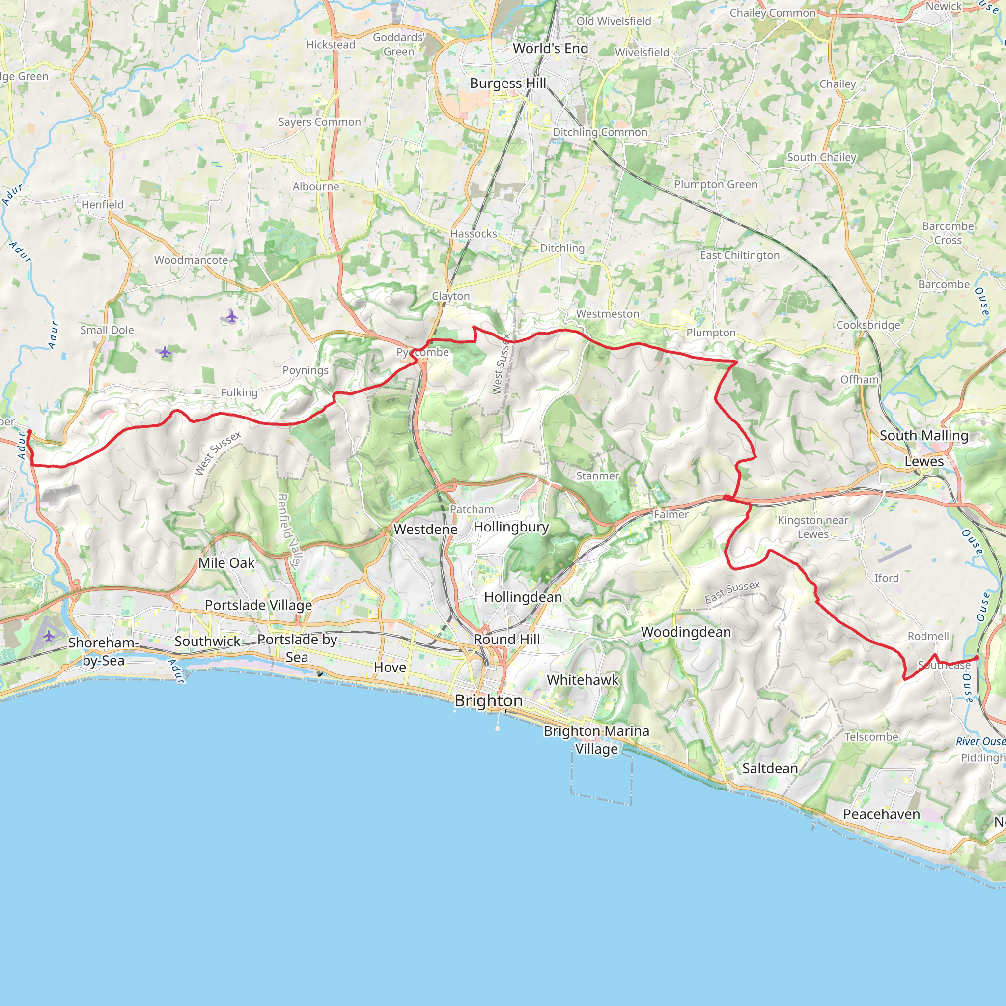 Upper Beeding to Southease Walk mobile static map